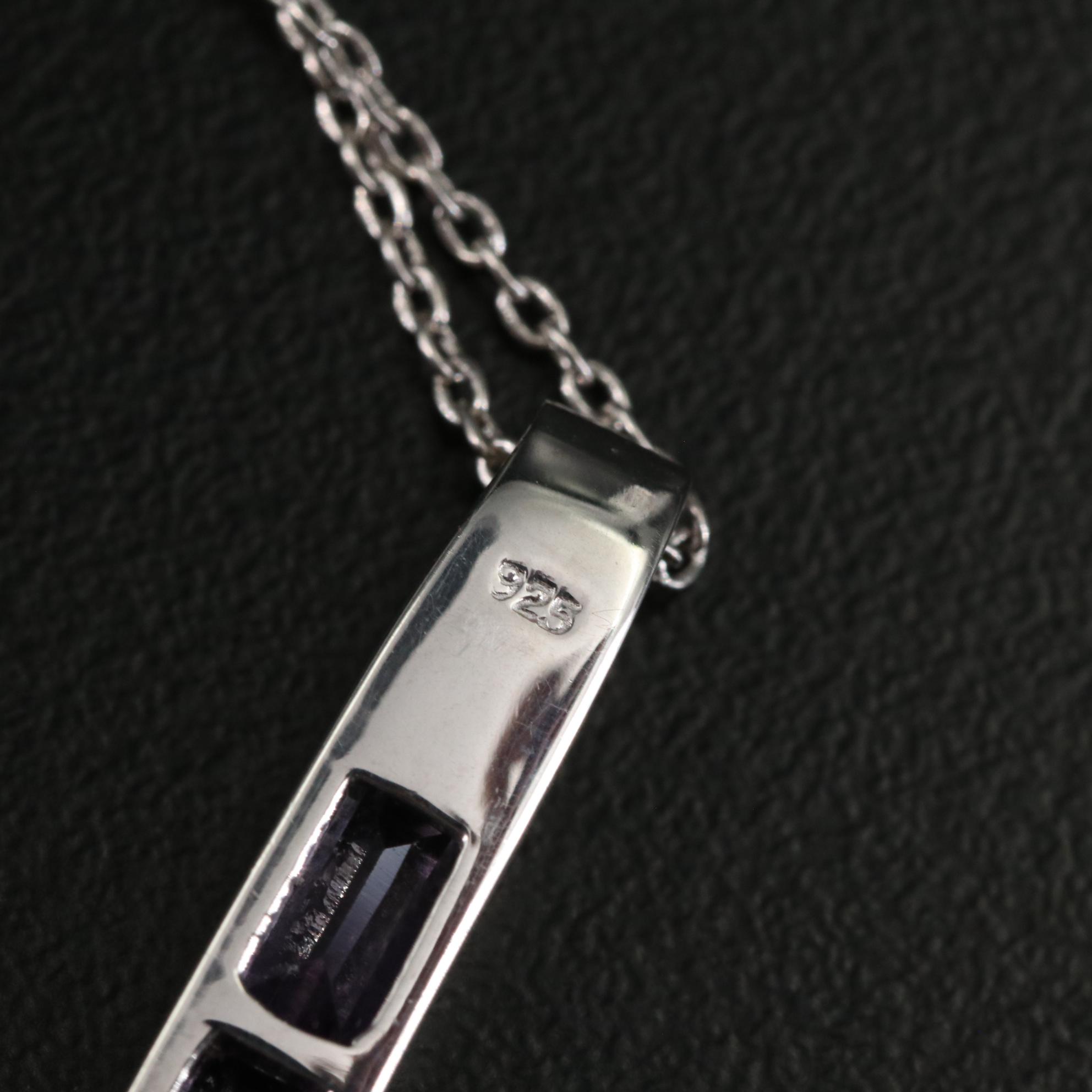 Sterling Amethyst Vertical Bar Necklace