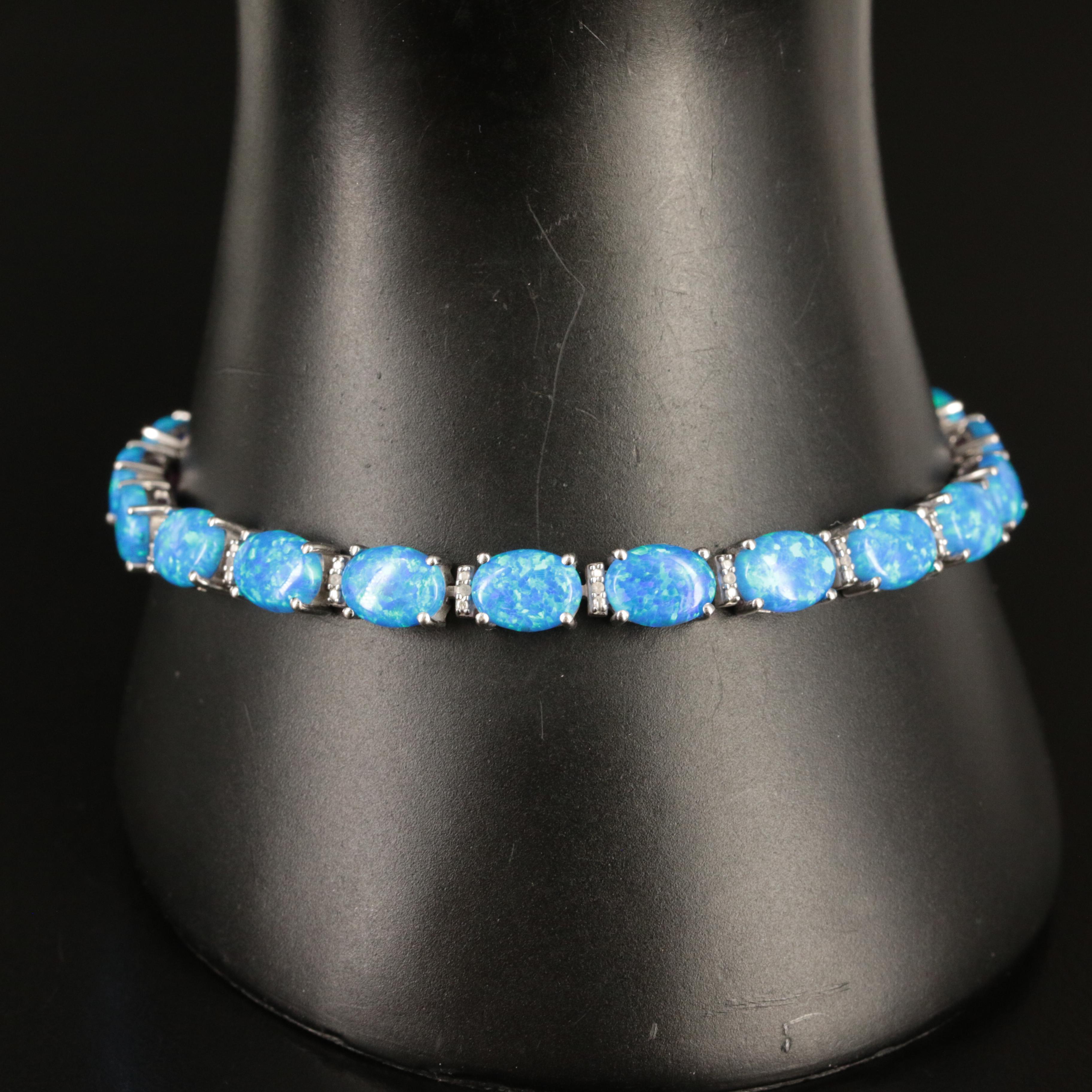 Sterling Opal and Topaz Line Bracelet
