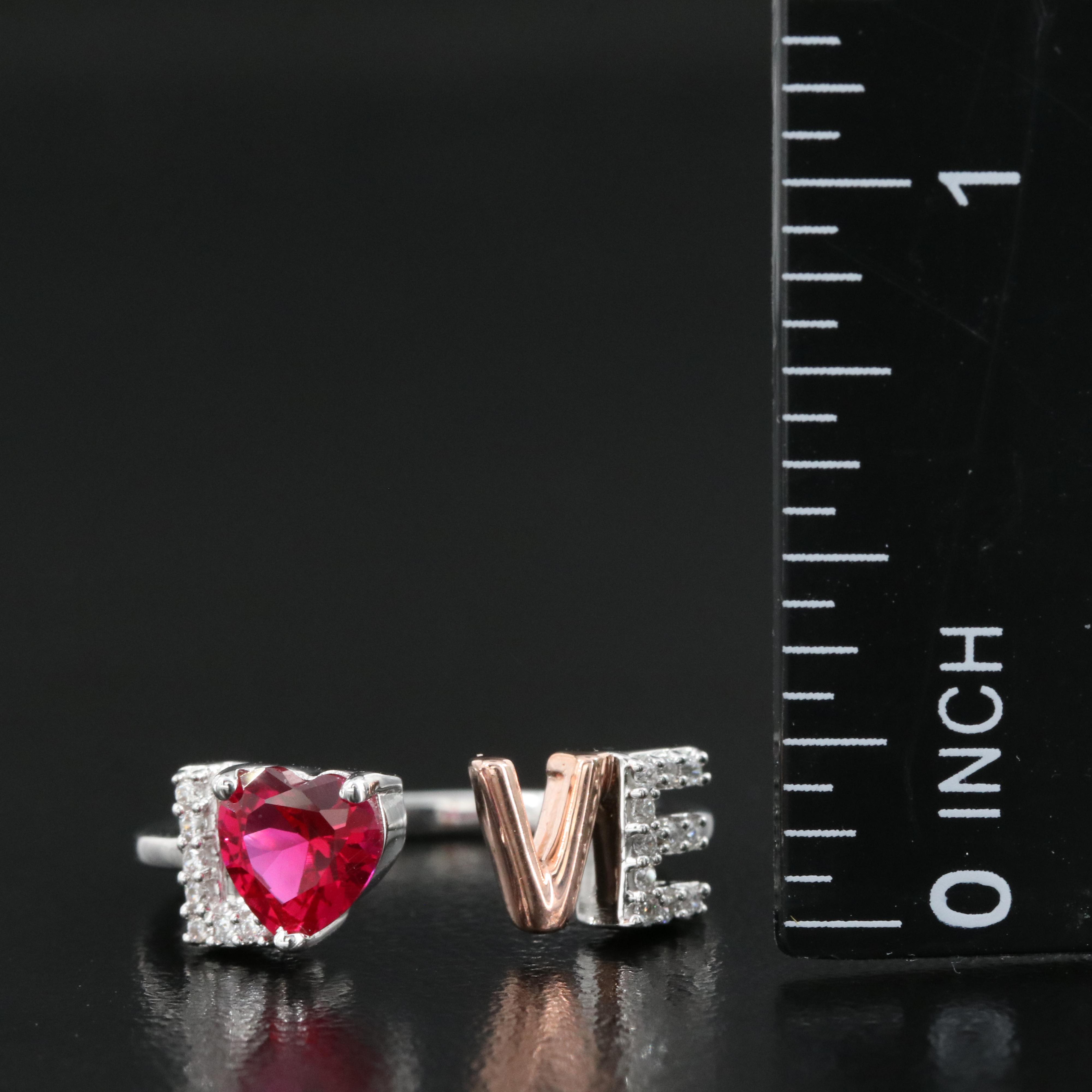 Sterling Ruby and Cubic Zirconia "Love" Ring with Open Top