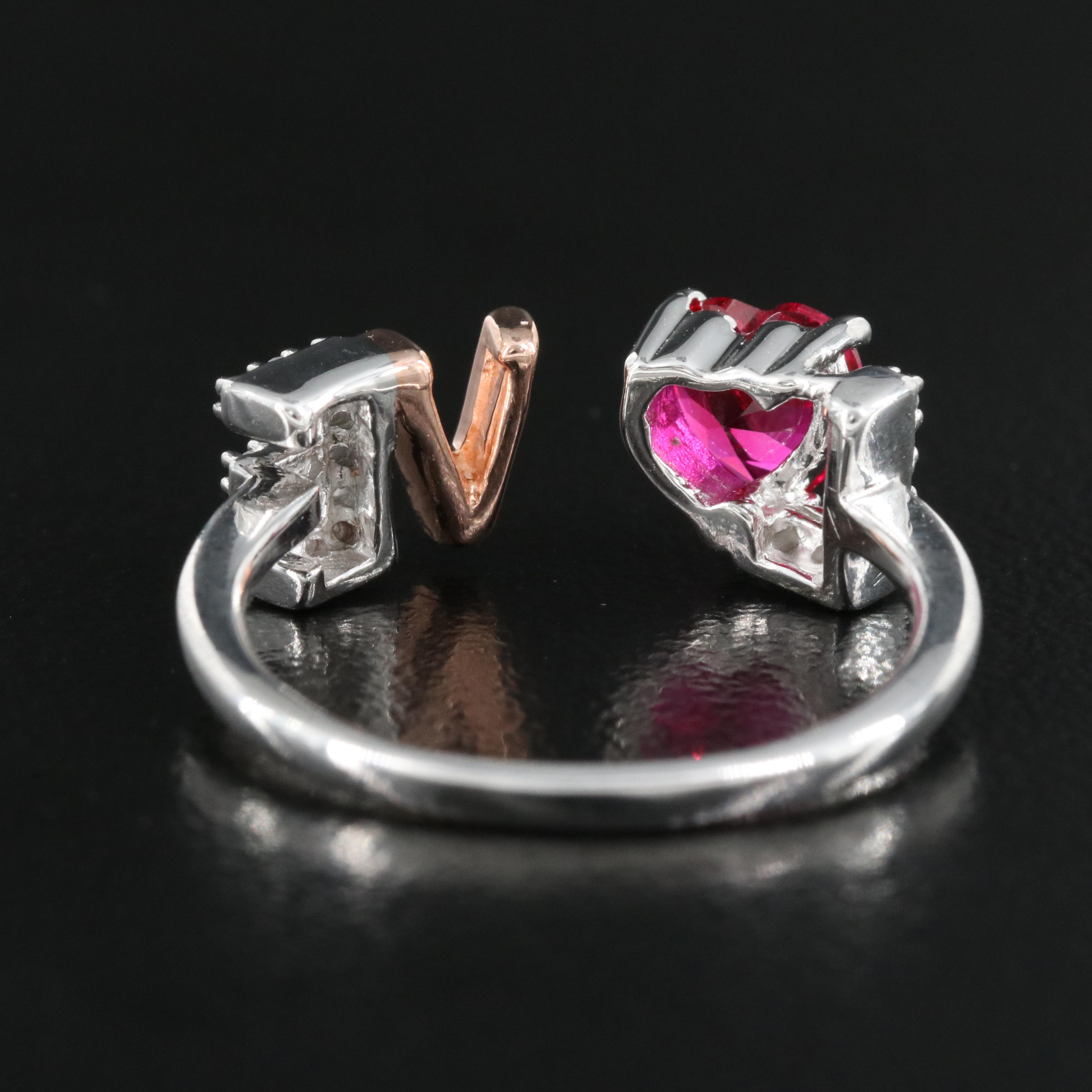 Sterling Ruby and Cubic Zirconia "Love" Ring with Open Top