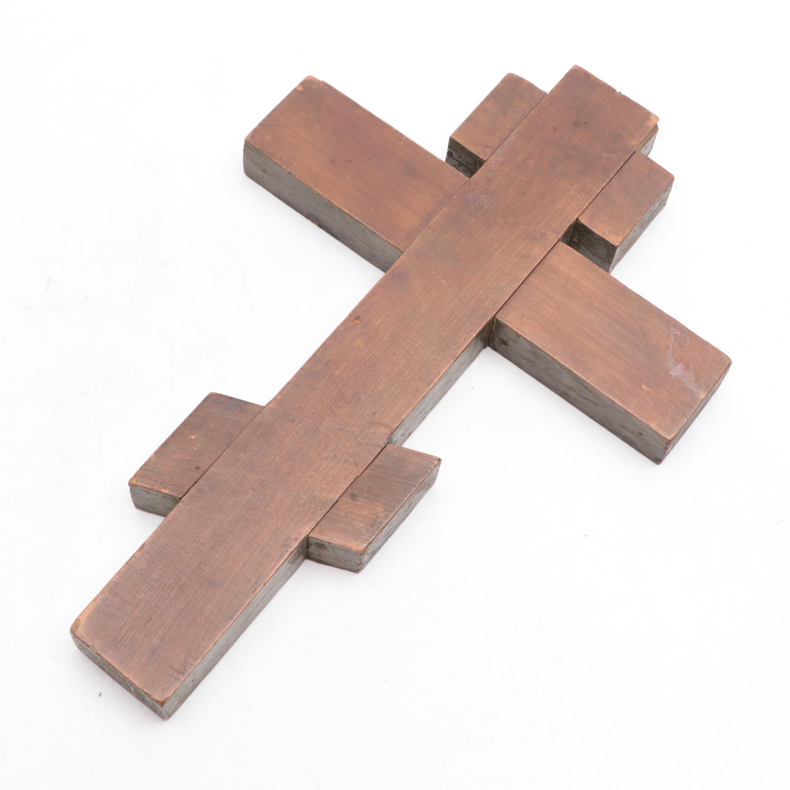 Eastern Orthodox Gilt and Tempera on Wood Crucifix