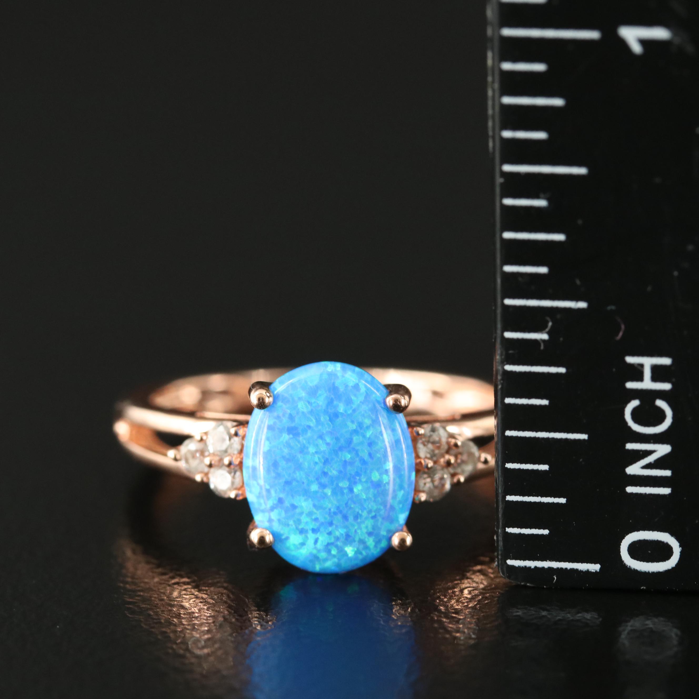 Sterling Opal and Sapphire Ring