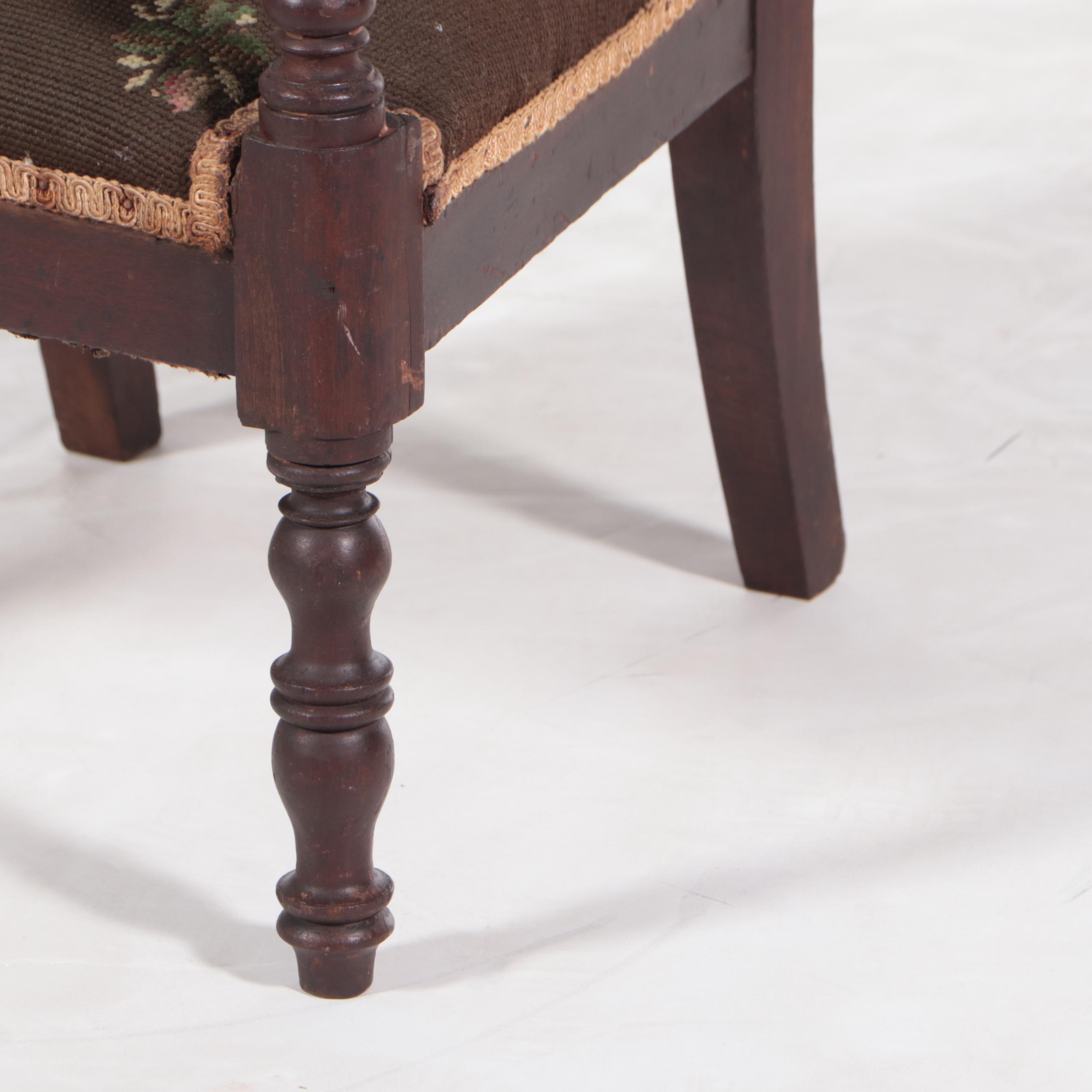 Victorian Carved Walnut and Needlepoint Child's Armchair, Mid/Late 19th Century