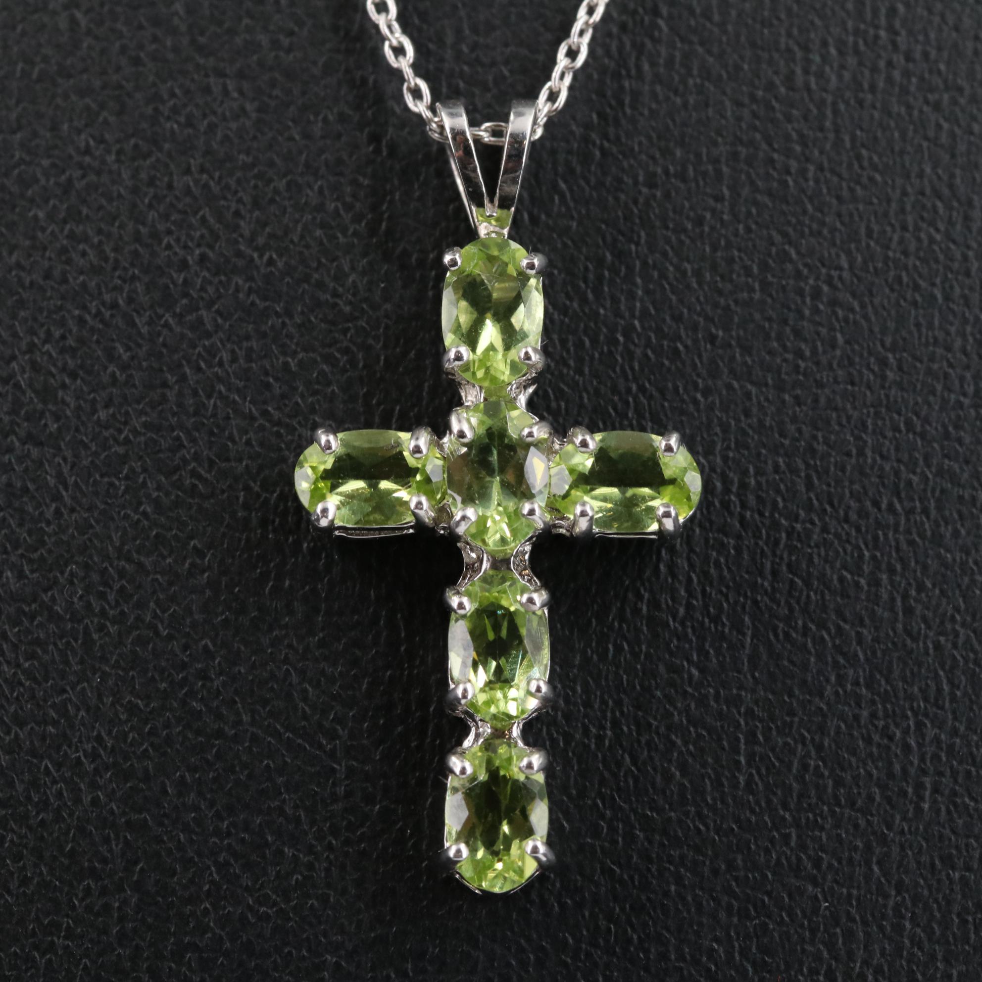 Sterling Peridot Cross Pendant Necklace