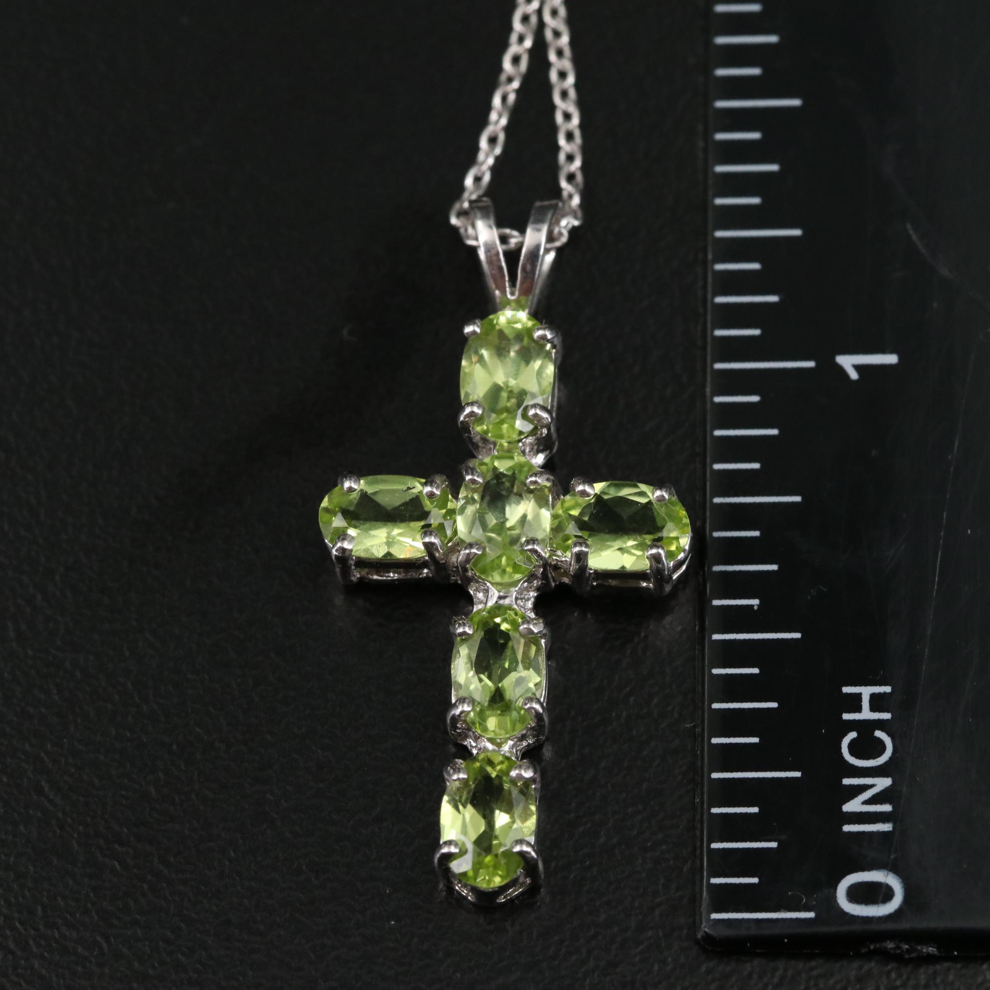 Sterling Peridot Cross Pendant Necklace