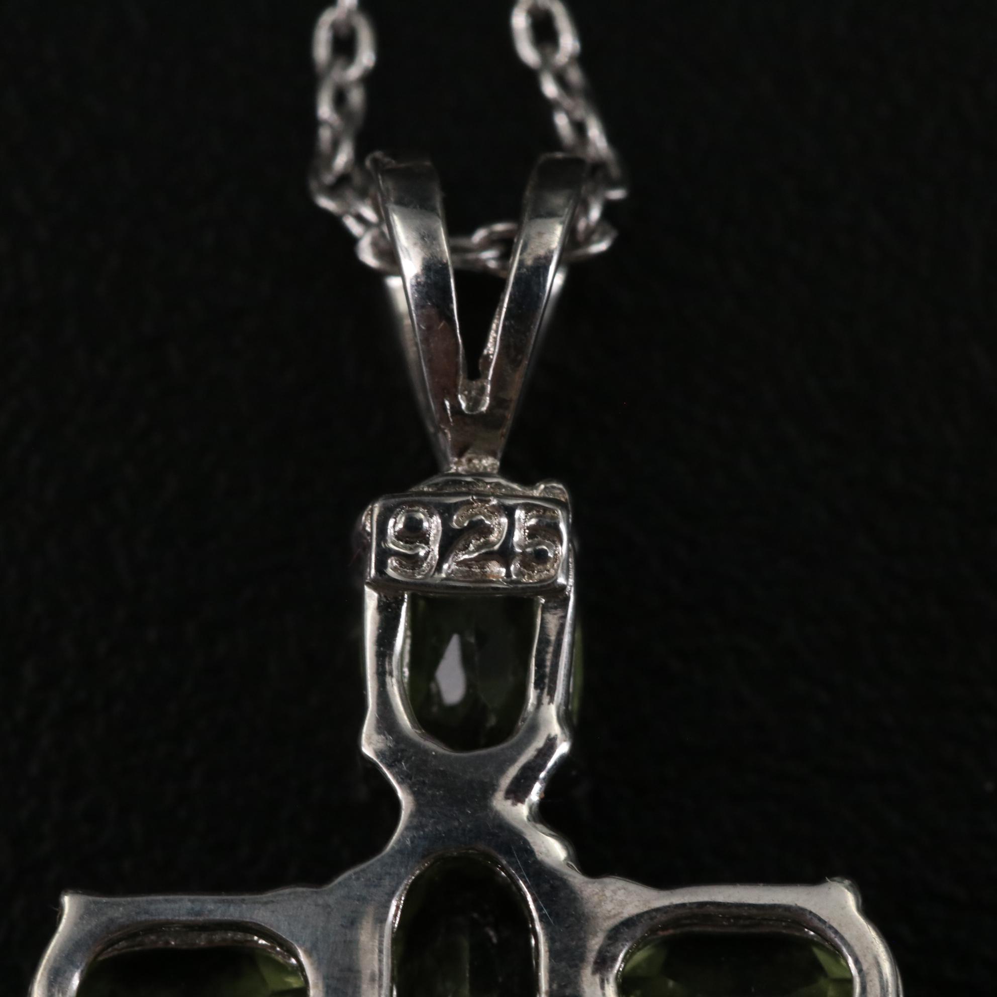 Sterling Peridot Cross Pendant Necklace