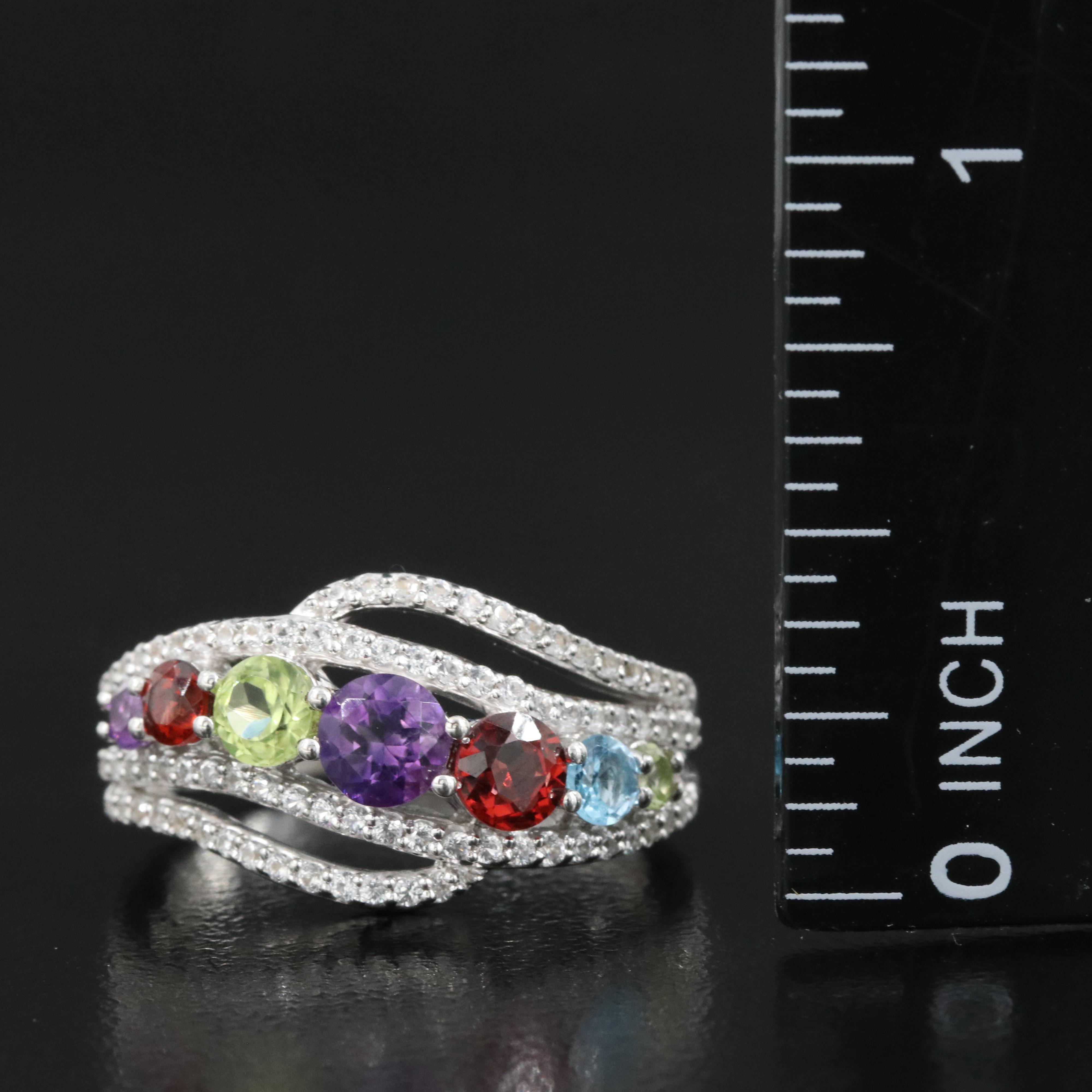 Sterling Ring Including Amethyst, Peridot and Sapphire