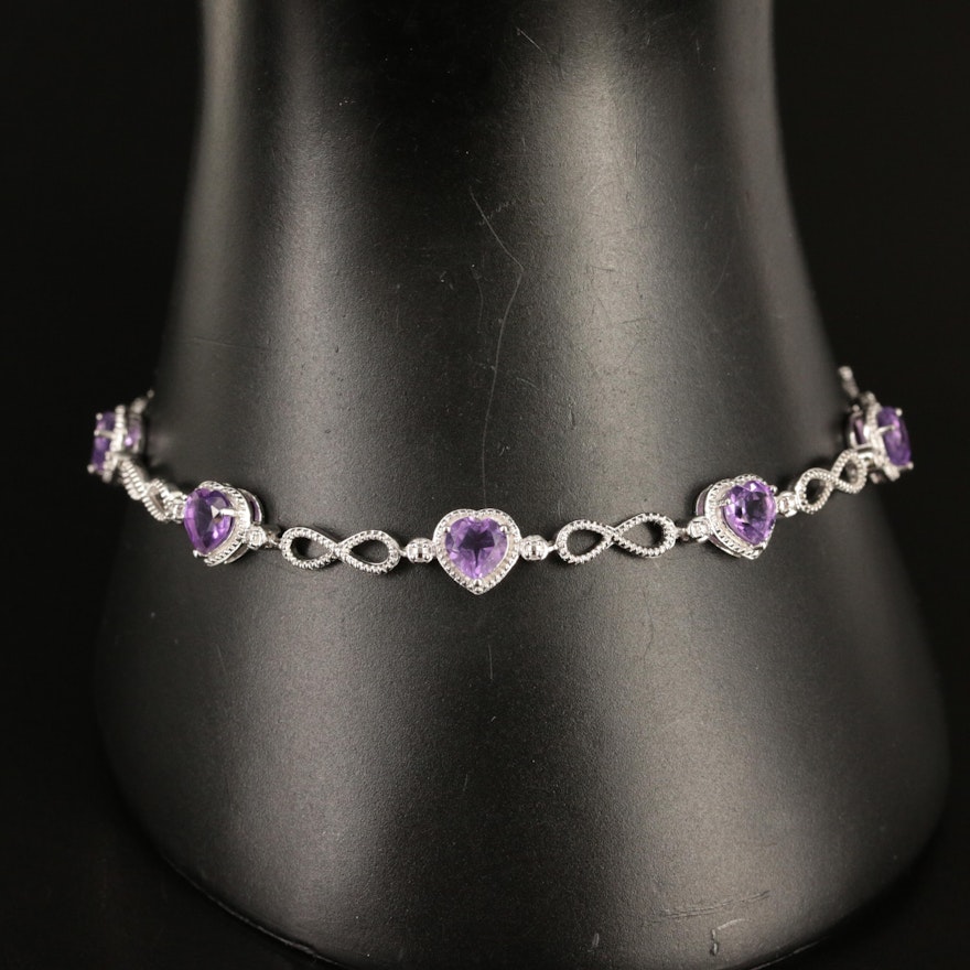 Sterling Amethyst Heart Station Bracelet