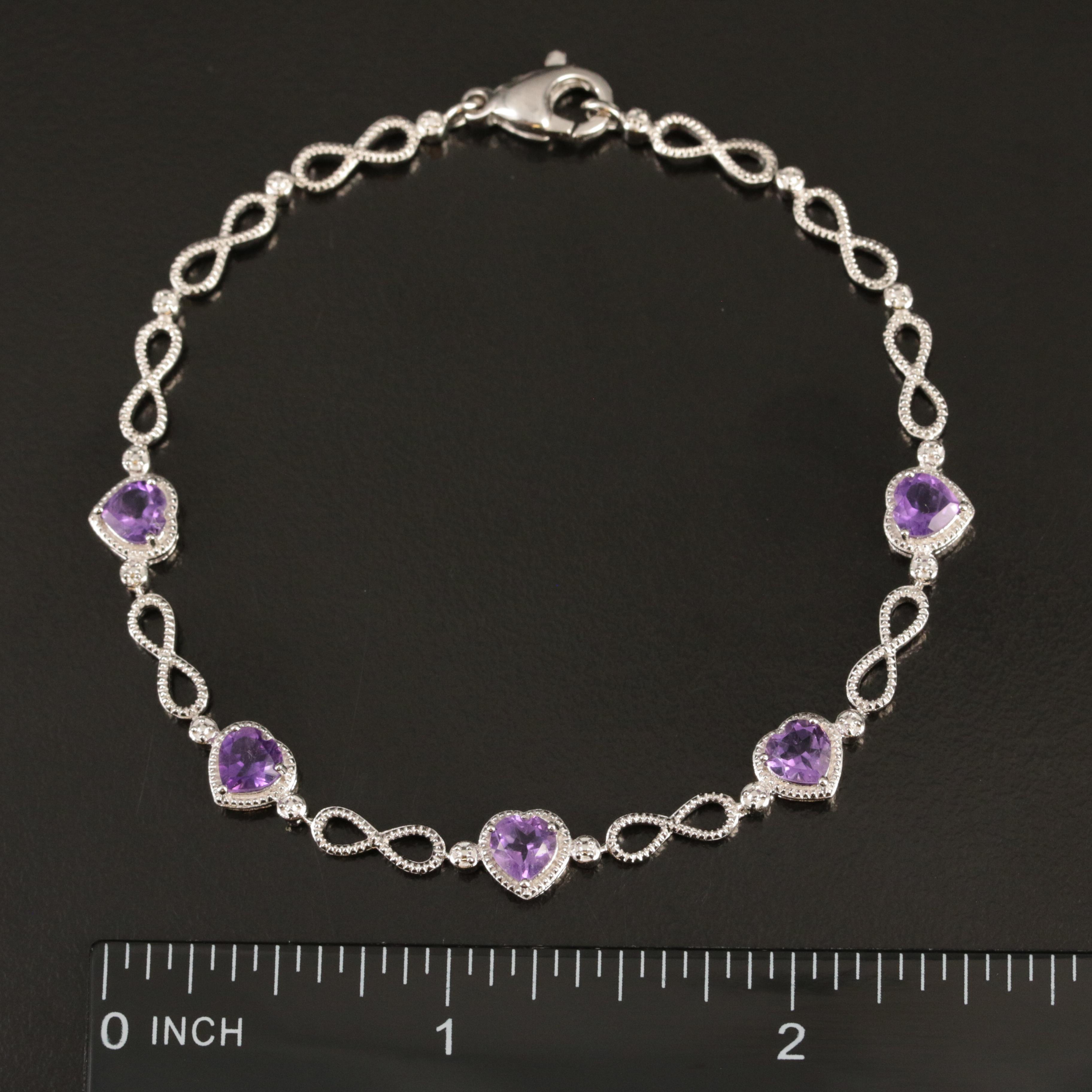 Sterling Amethyst Heart Station Bracelet
