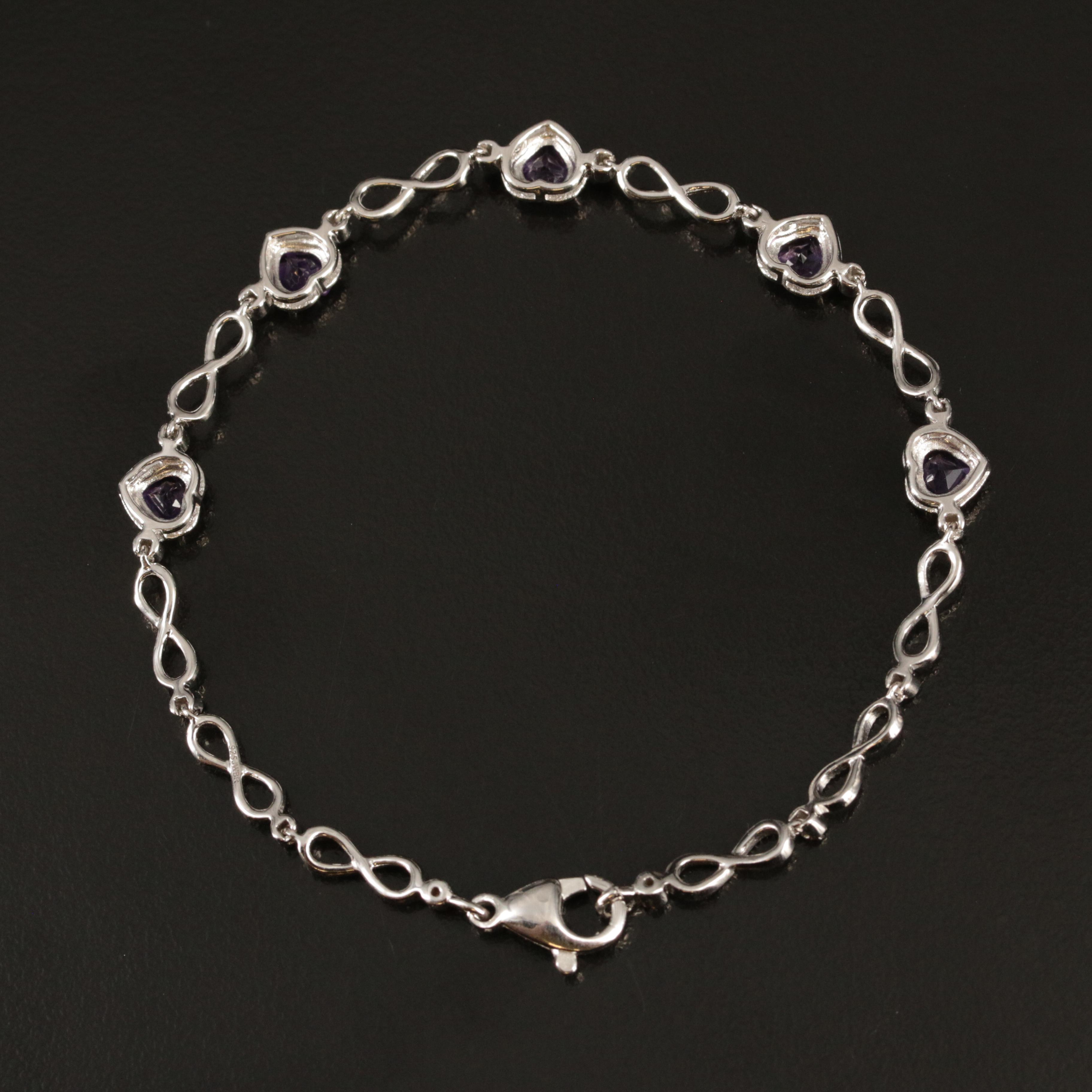 Sterling Amethyst Heart Station Bracelet