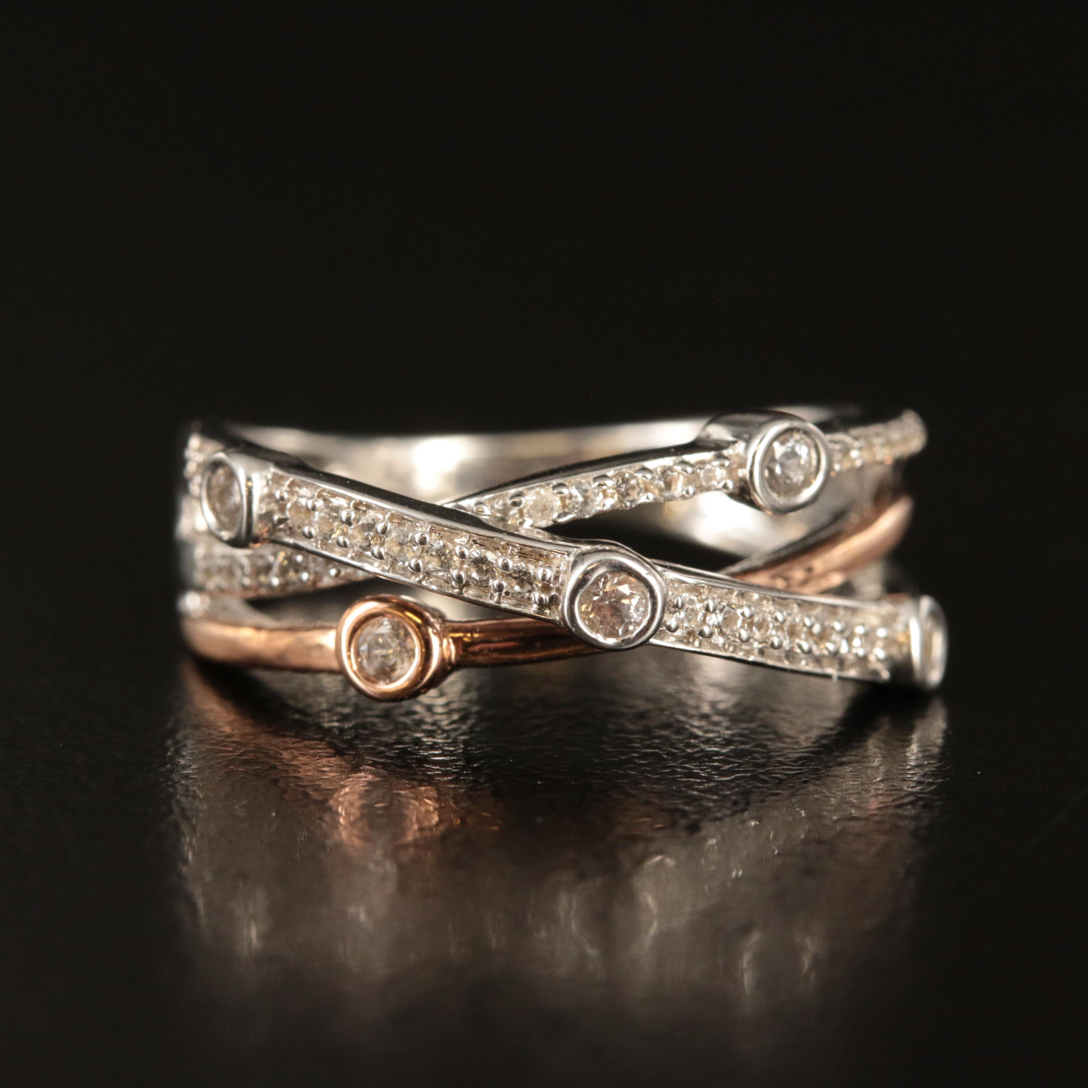 Sterling Sapphire Crossover Ring with 10K Rose Gold Accents