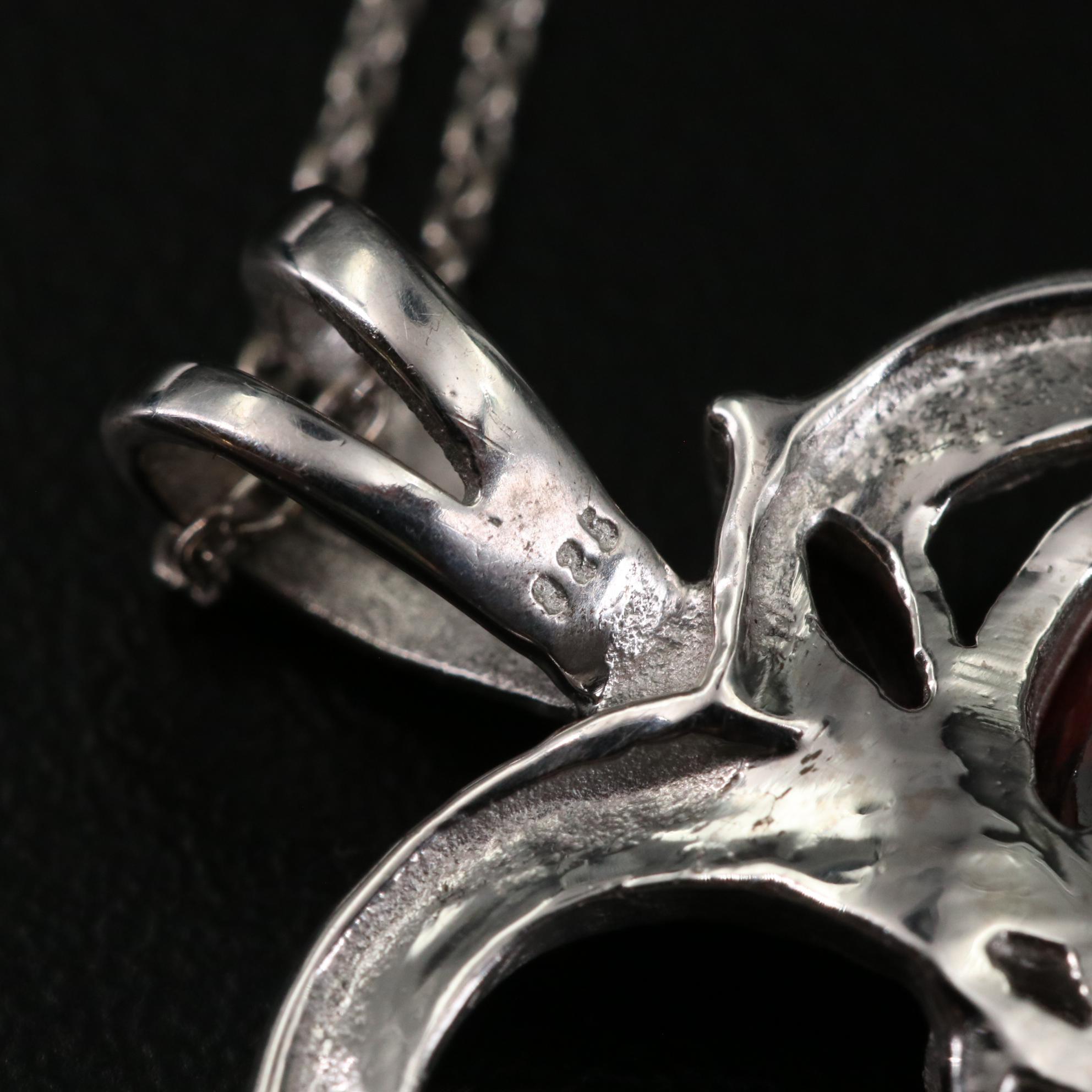 Sterling Garnet and White Topaz Heart Pendant Necklace