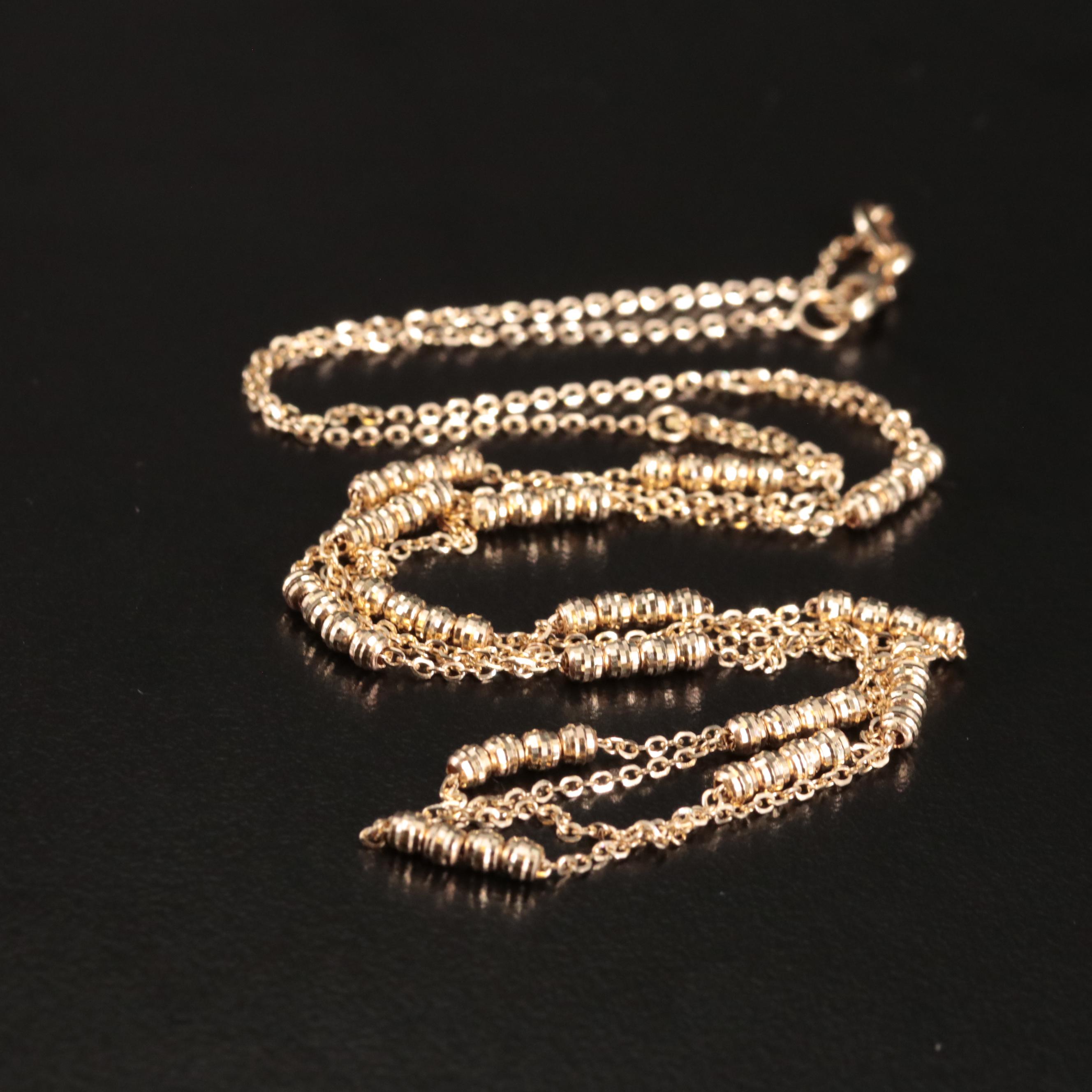 14K Double Chain with Stationary Beads Necklace