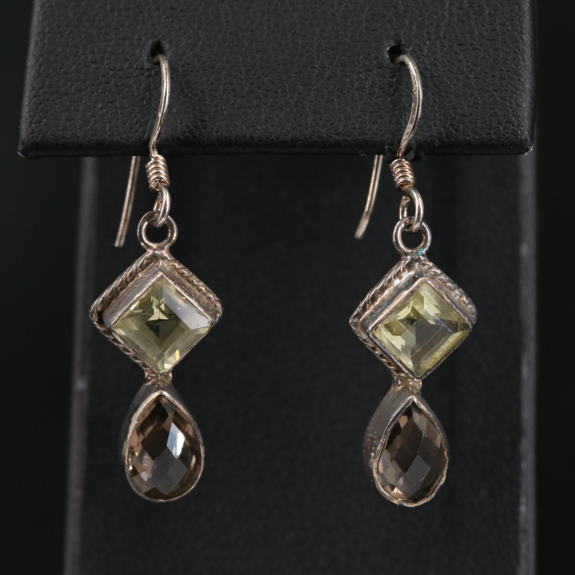 Sterling Citrine and Smoky Quartz Dangle Earrings