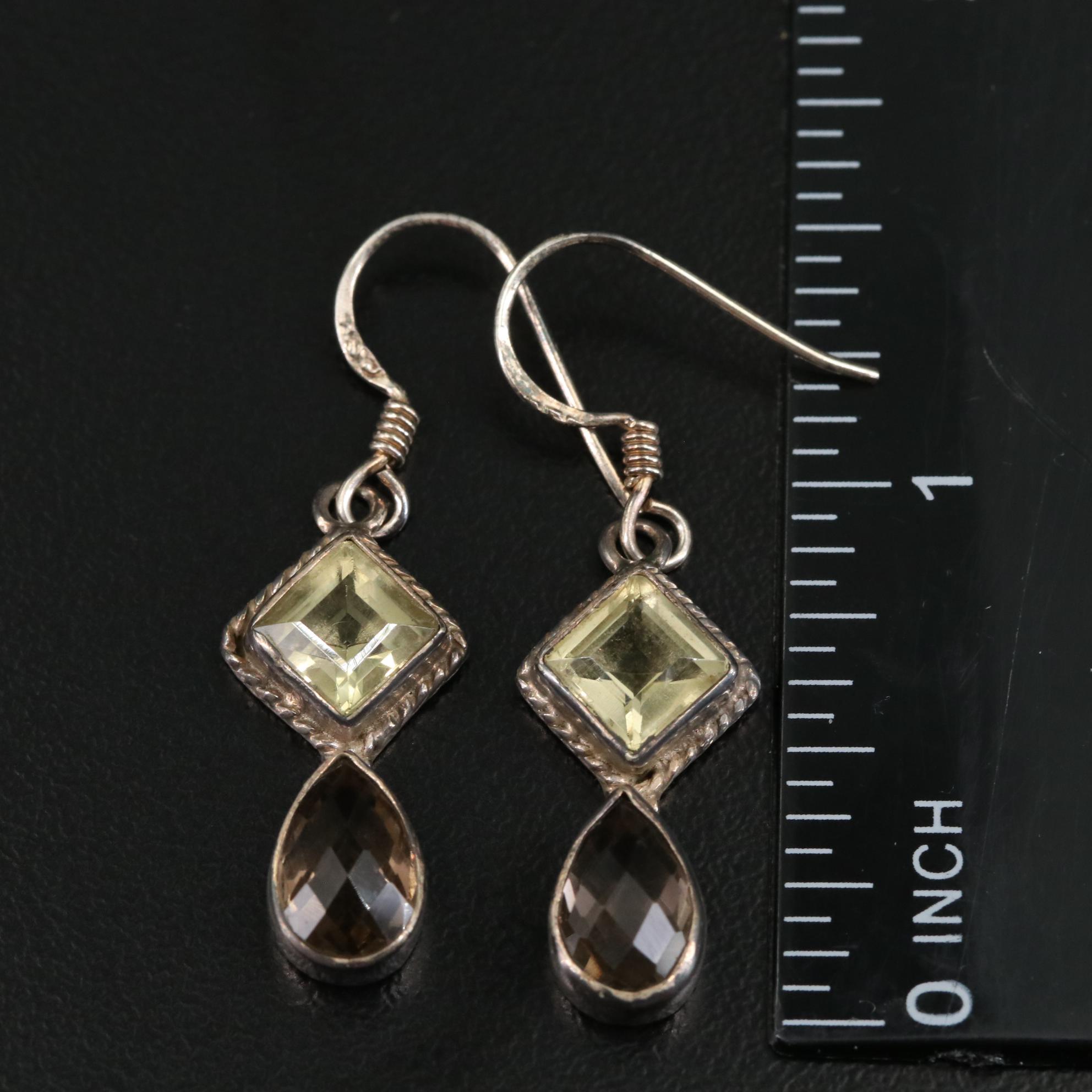 Sterling Citrine and Smoky Quartz Dangle Earrings