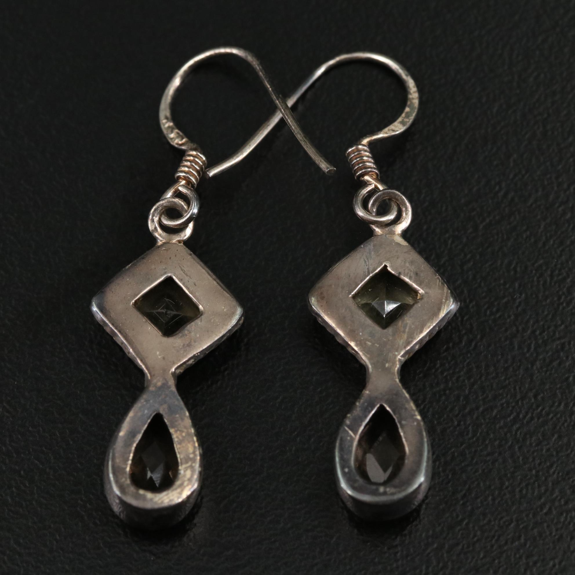 Sterling Citrine and Smoky Quartz Dangle Earrings