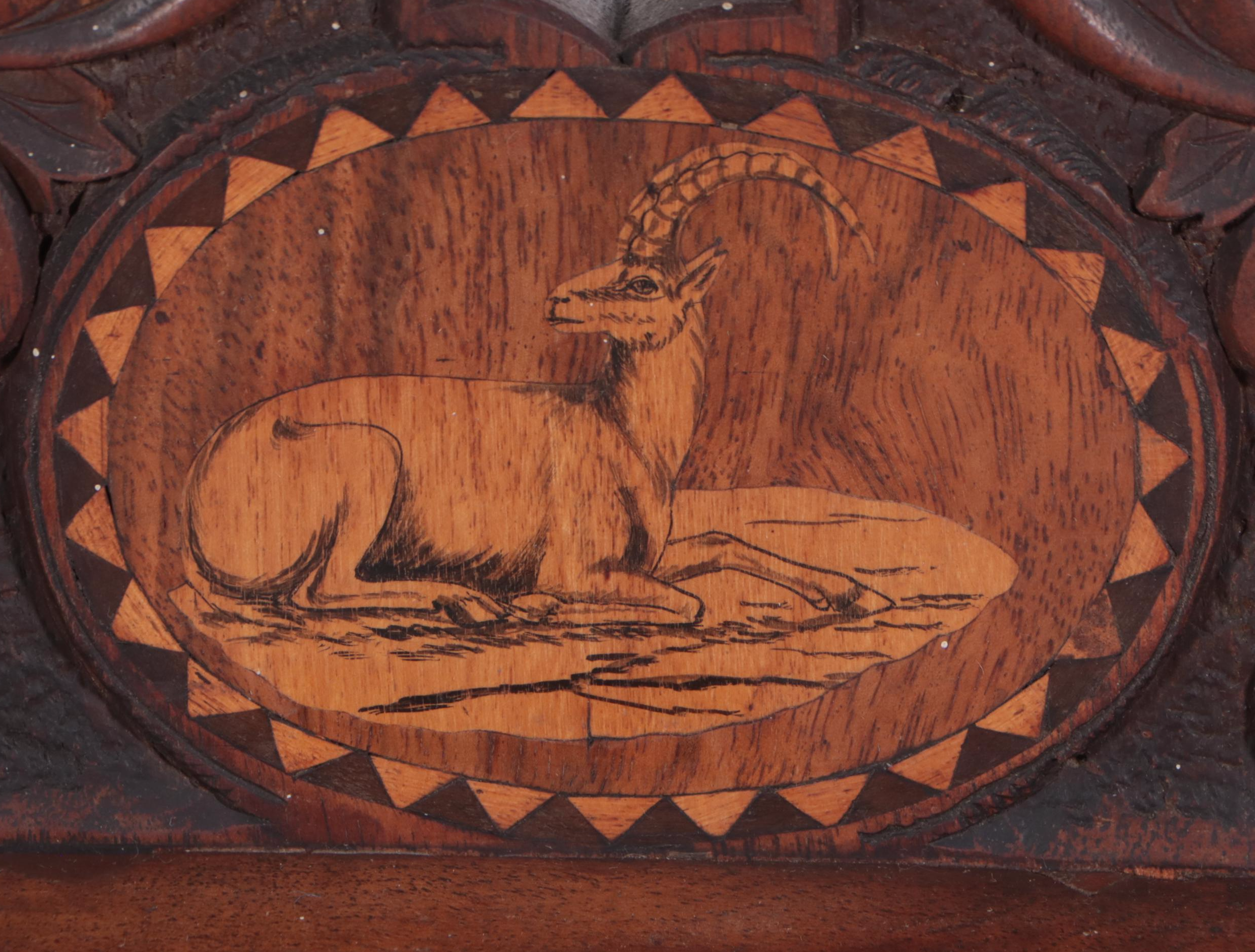 Black Forest Carved Walnut and Penwork Musical Hall Chair, Late 19th Century