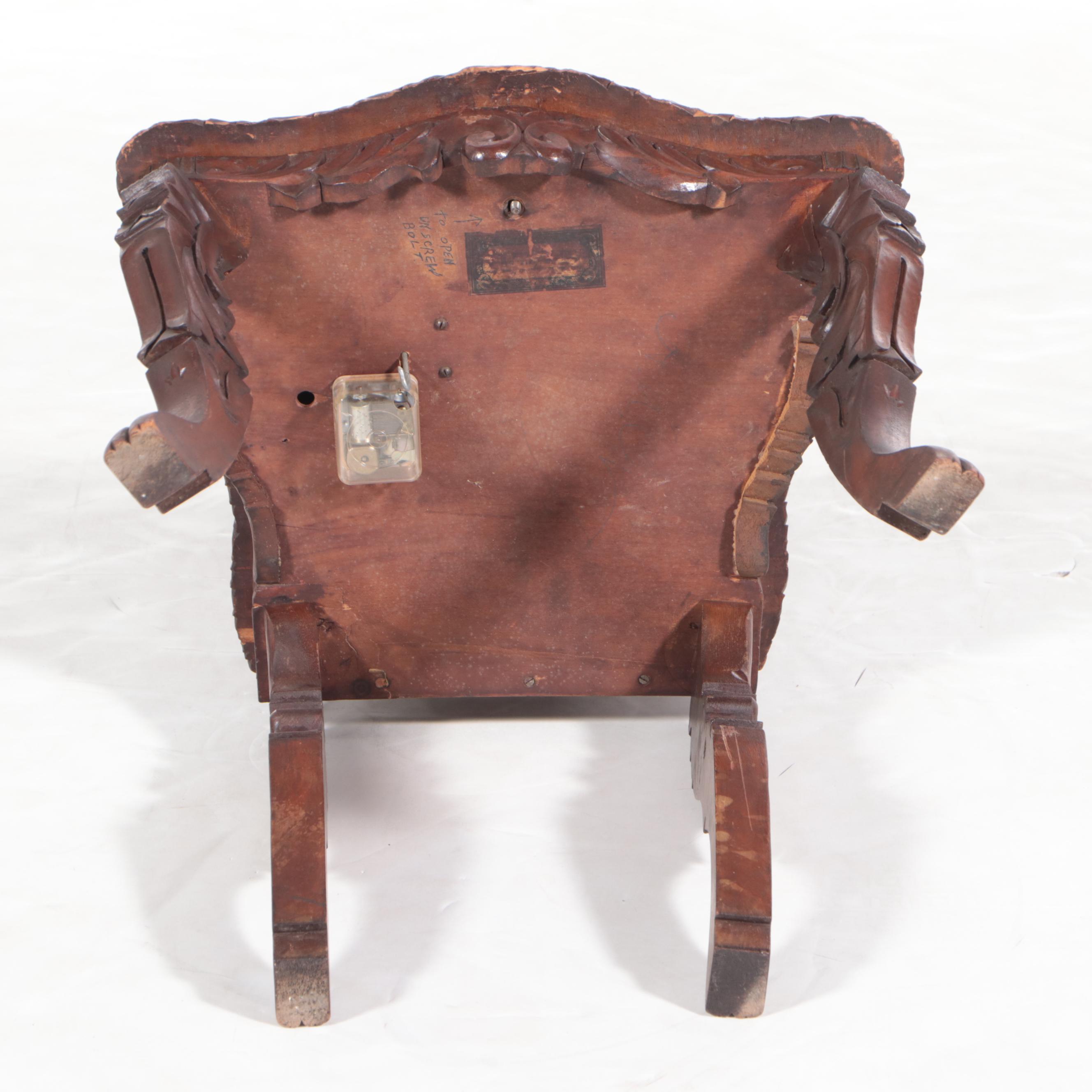 Black Forest Carved Walnut and Penwork Musical Hall Chair, Late 19th Century