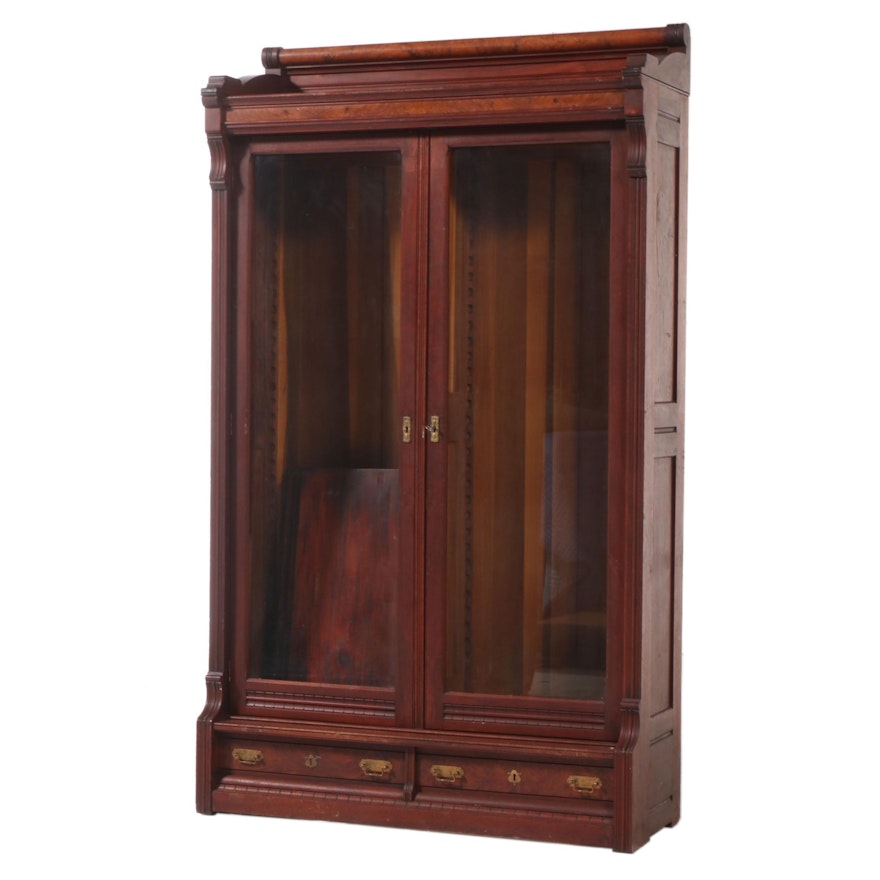 Victorian Walnut and Burl Walnut Bookcase, Late 19th Century