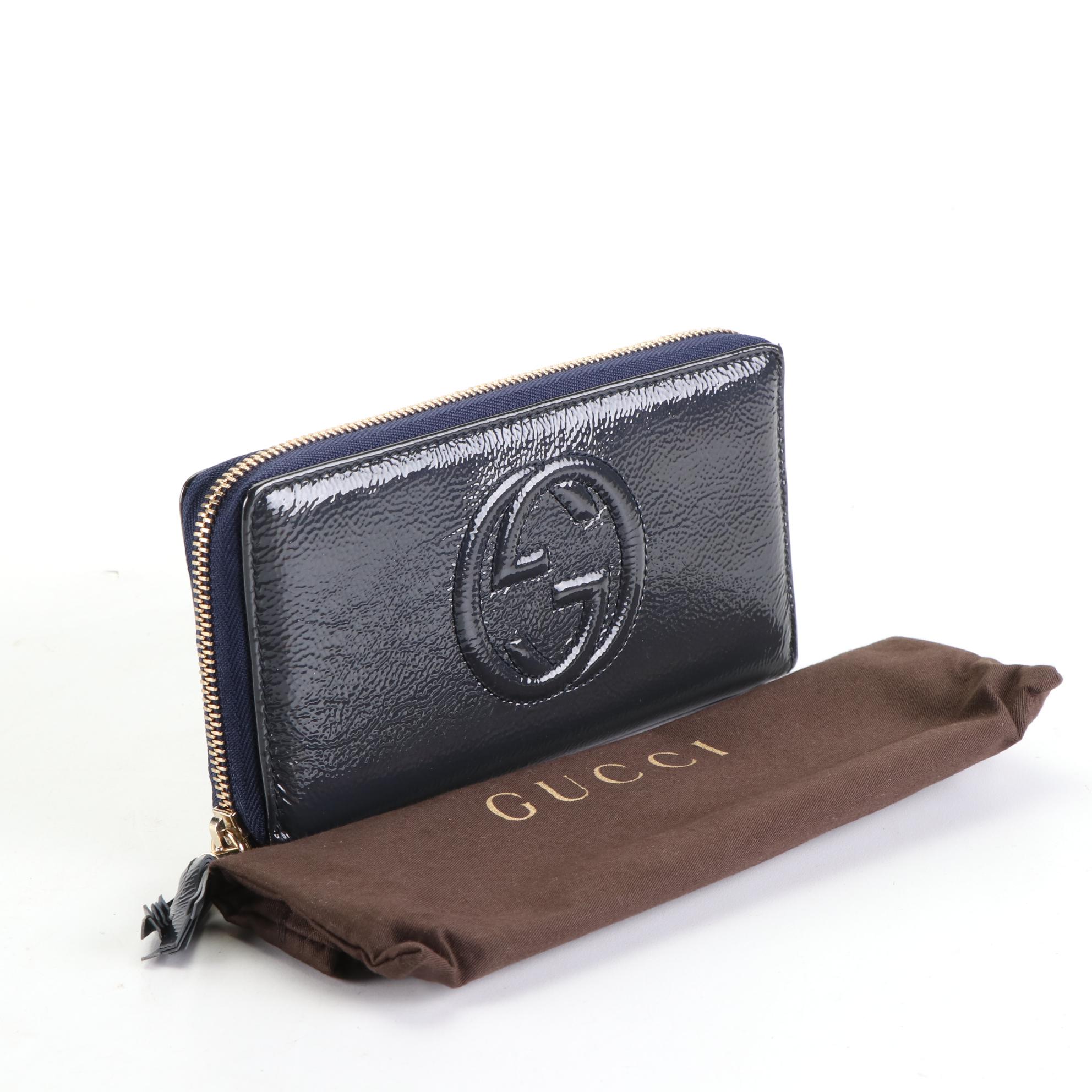 Gucci Soho Patent Leather Zip Wallet with Box