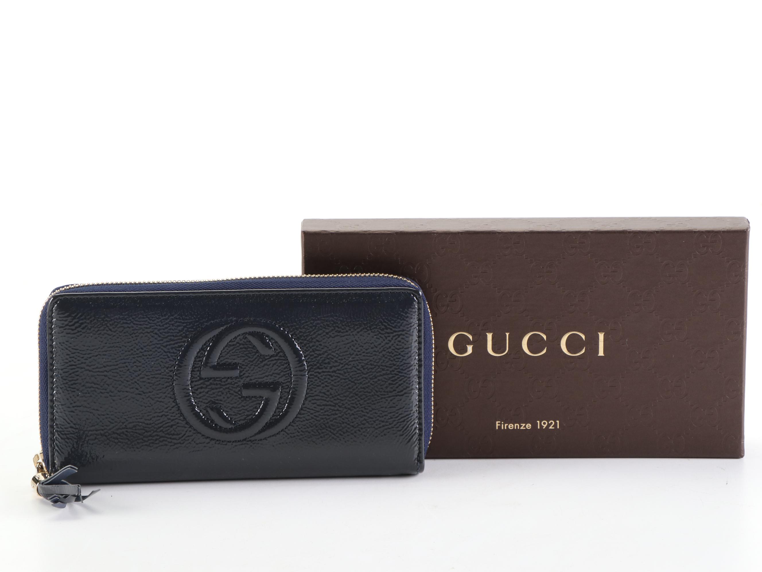 Gucci Soho Patent Leather Zip Wallet with Box