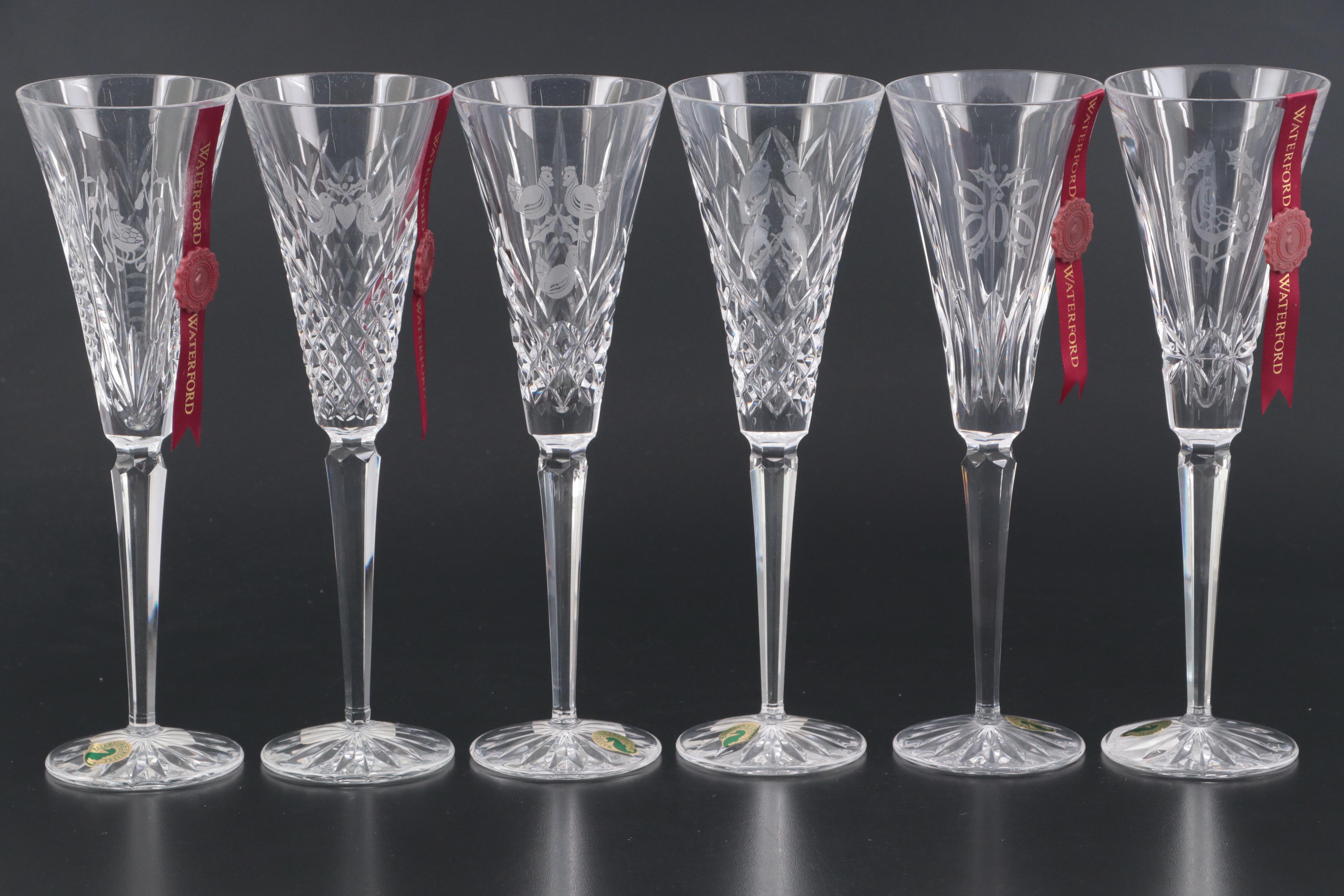 Waterford Twelve Days of Christmas Collection Crystal Champagne Flutes