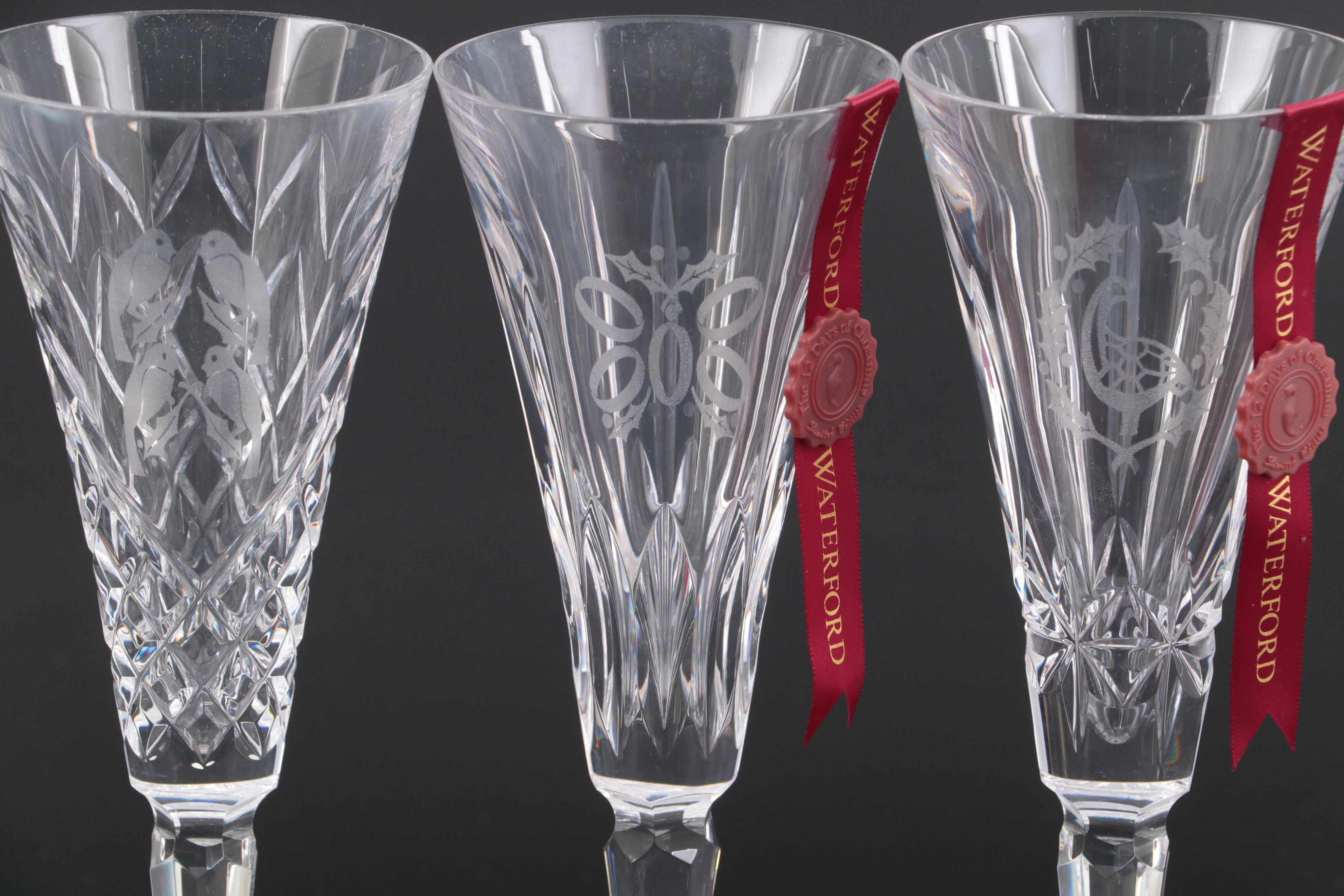 Waterford Twelve Days of Christmas Collection Crystal Champagne Flutes