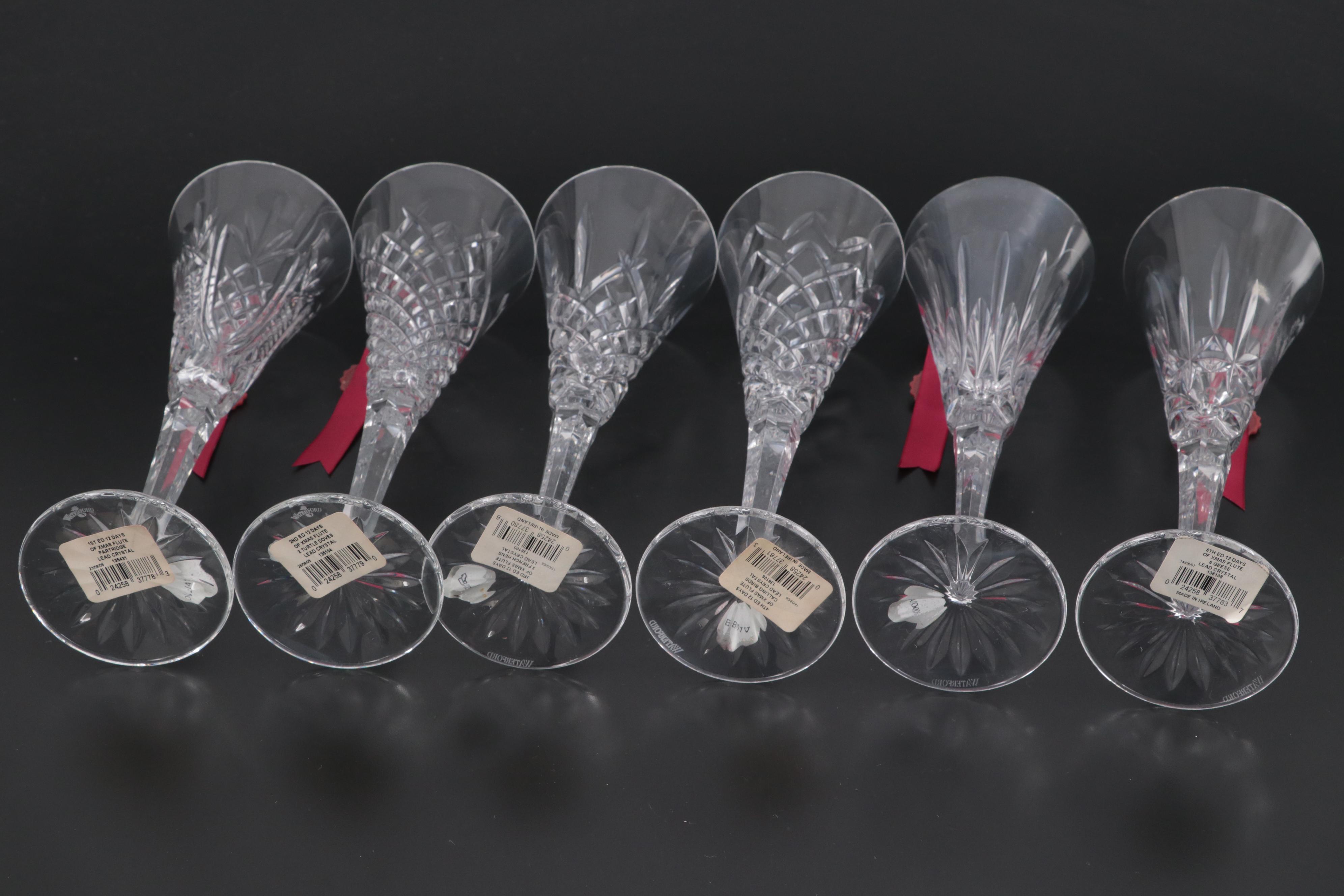 Waterford Twelve Days of Christmas Collection Crystal Champagne Flutes