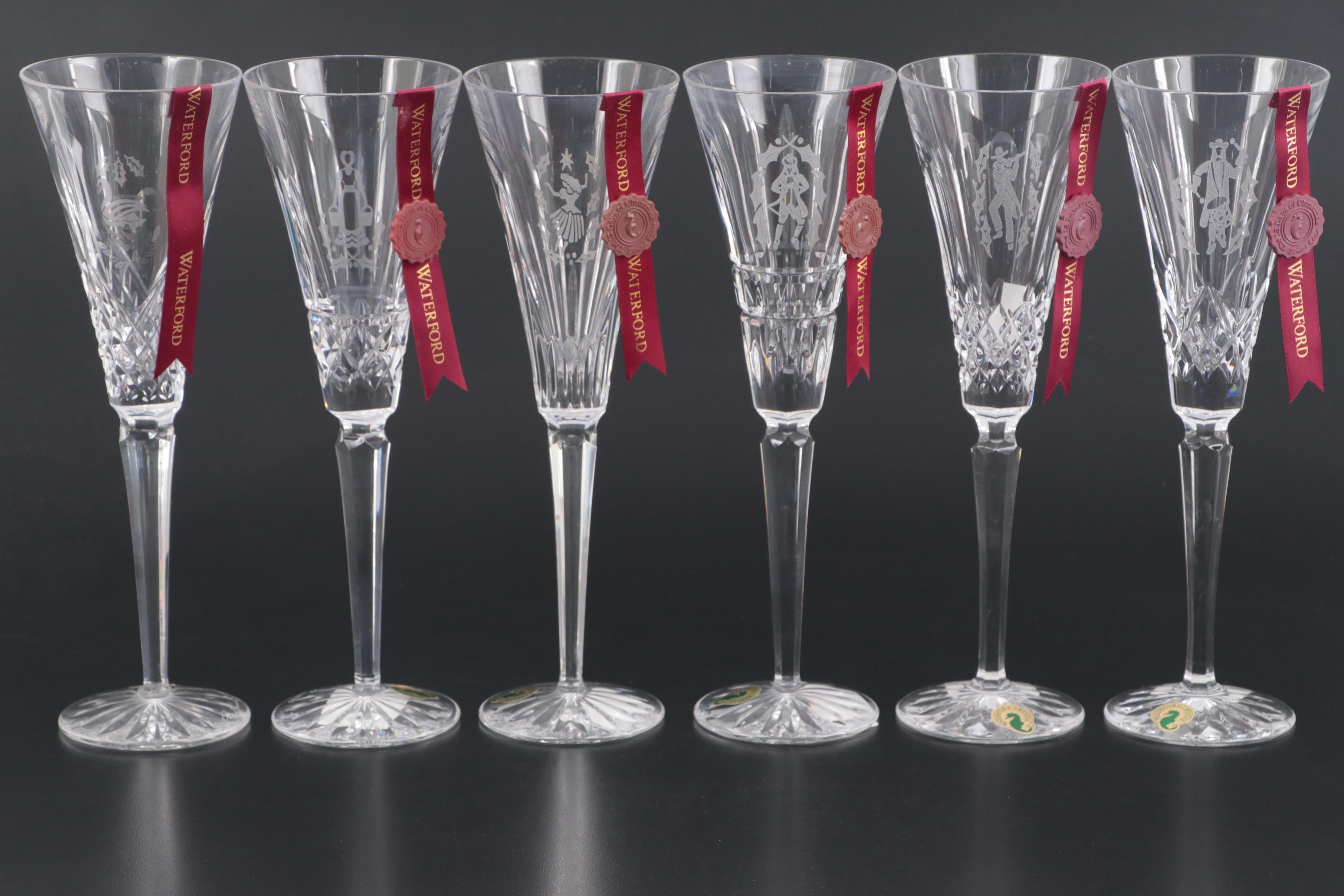 Waterford Twelve Days of Christmas Collection Crystal Champagne Flutes