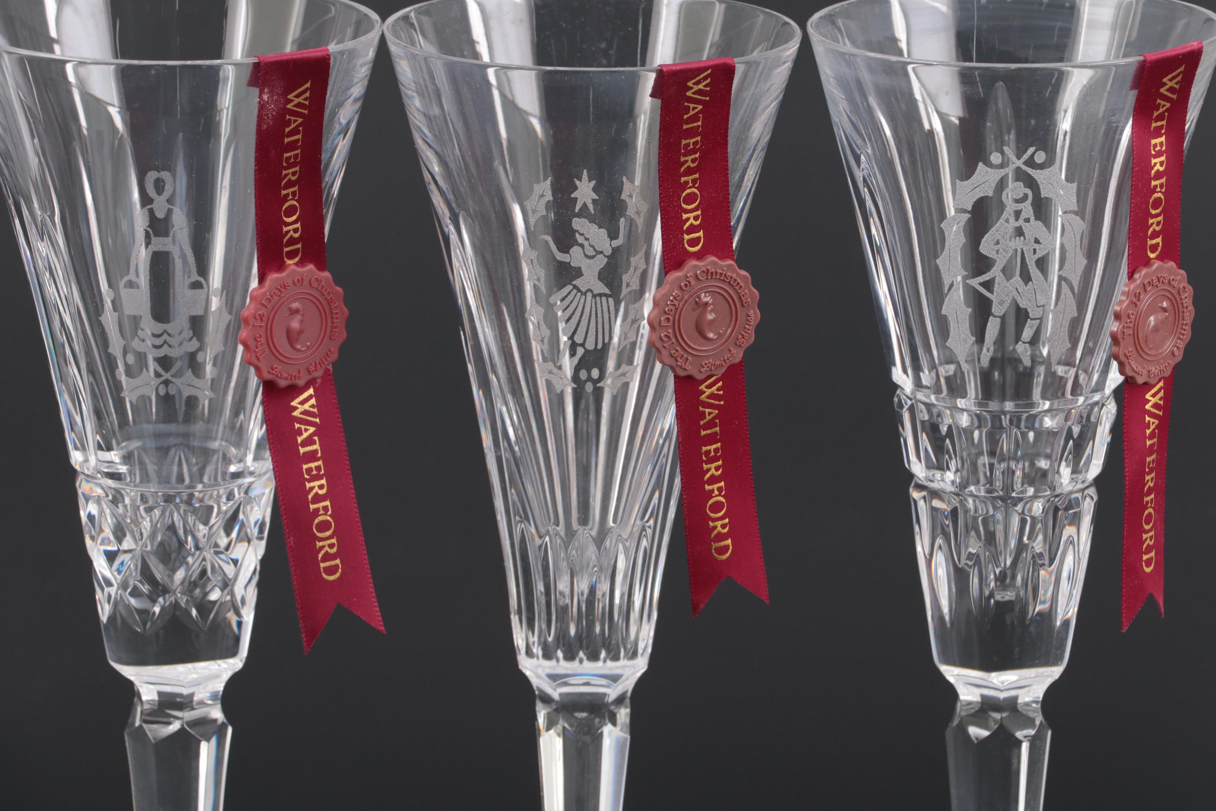 Waterford Twelve Days of Christmas Collection Crystal Champagne Flutes