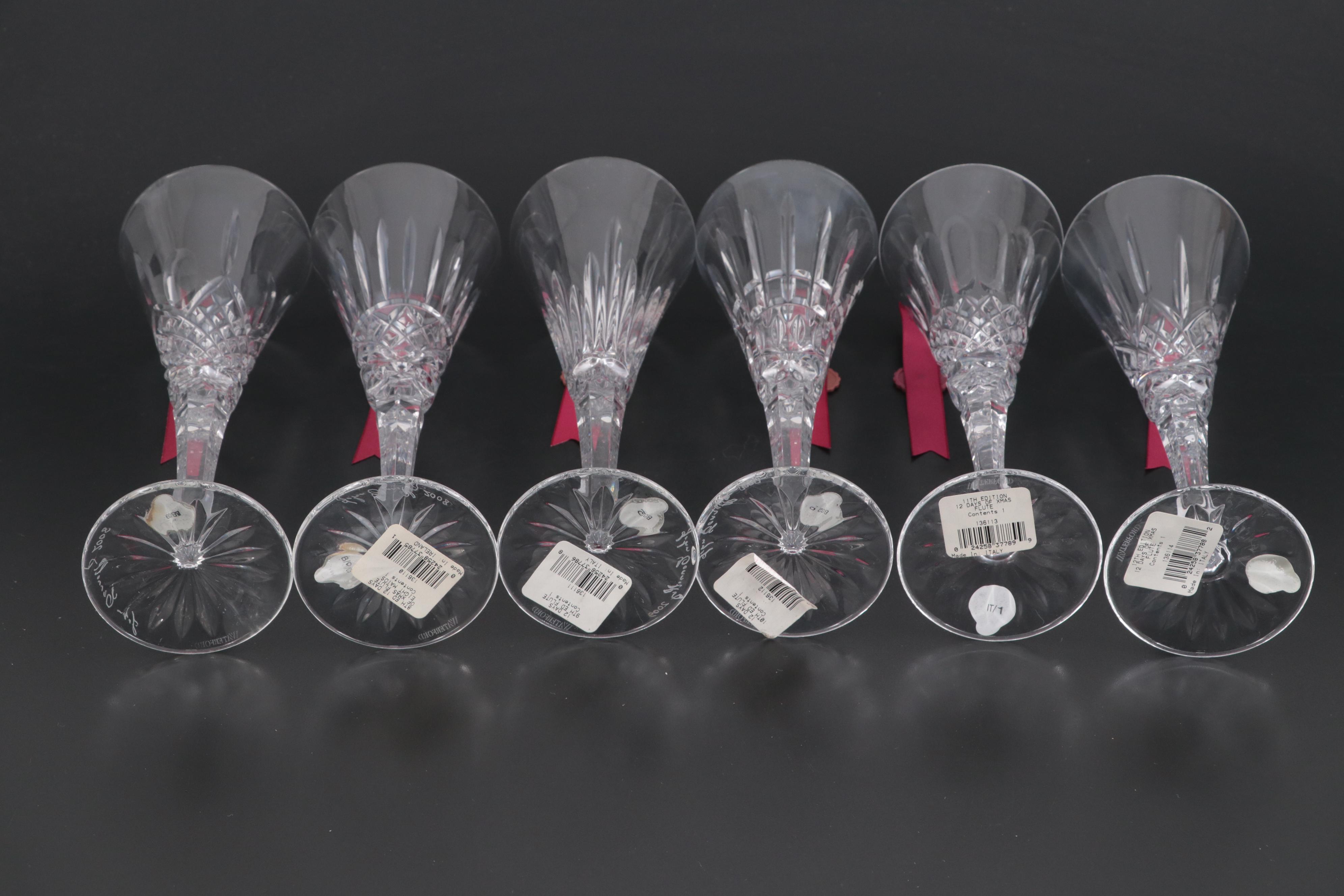 Waterford Twelve Days of Christmas Collection Crystal Champagne Flutes