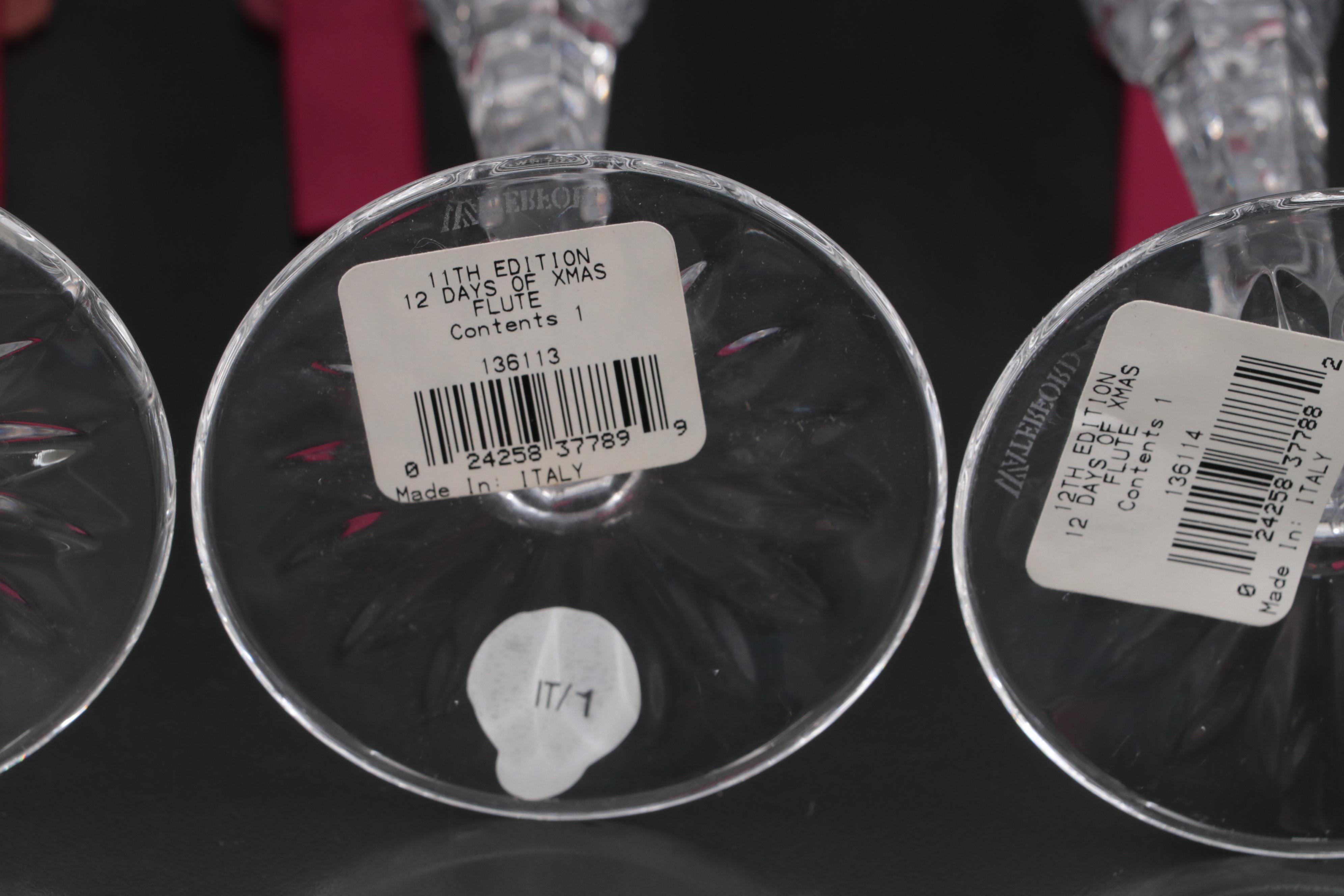 Waterford Twelve Days of Christmas Collection Crystal Champagne Flutes