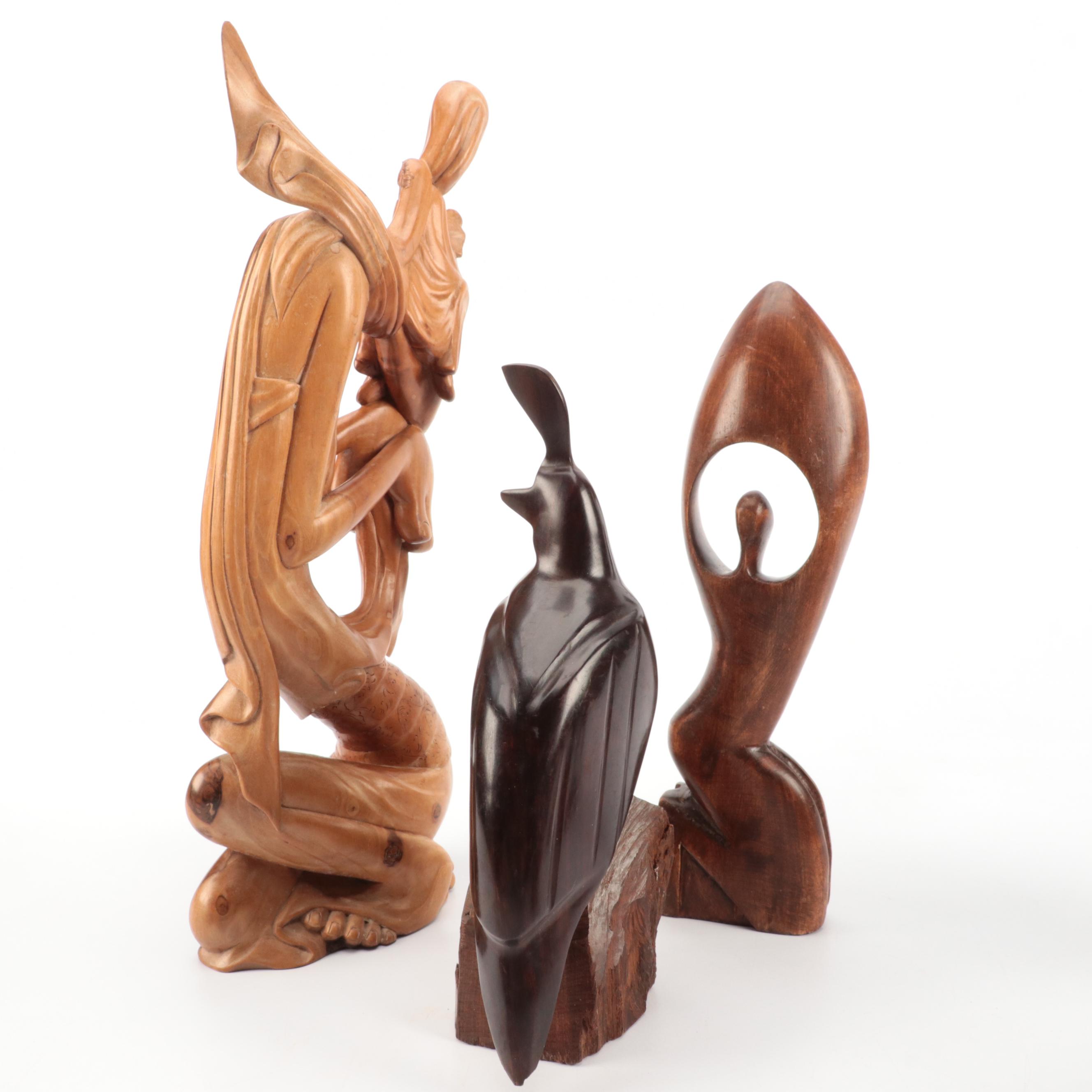 Asian, Israeli, African Hand-Carved Wood Figures Including Water Buffalo, Sage