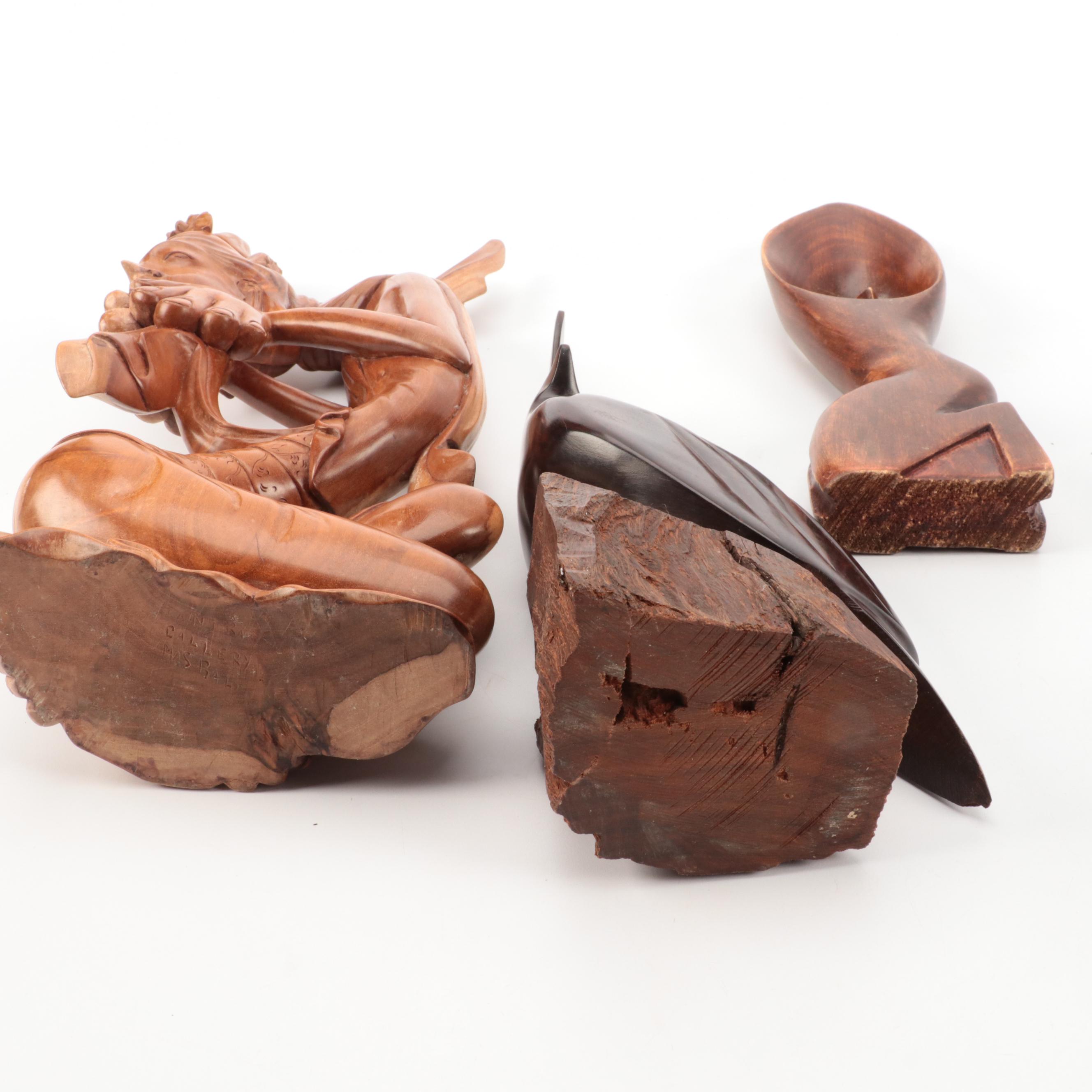 Asian, Israeli, African Hand-Carved Wood Figures Including Water Buffalo, Sage