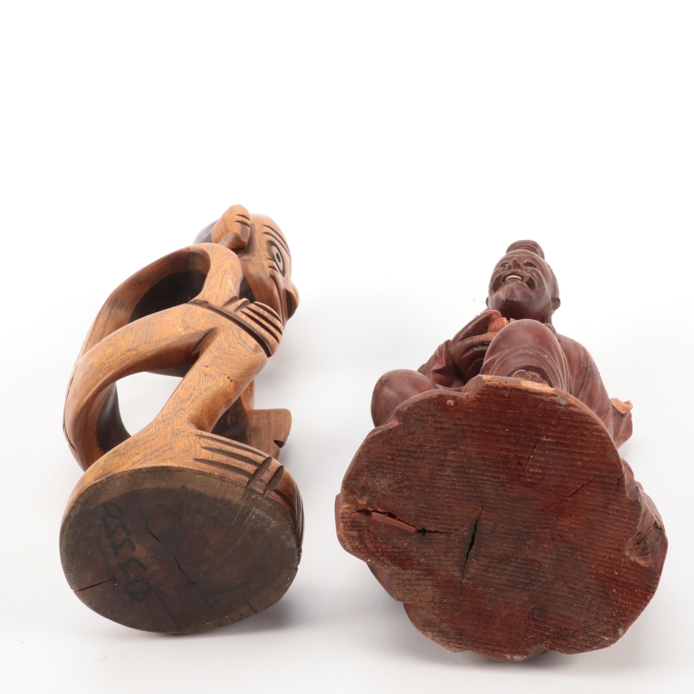 Asian, Israeli, African Hand-Carved Wood Figures Including Water Buffalo, Sage