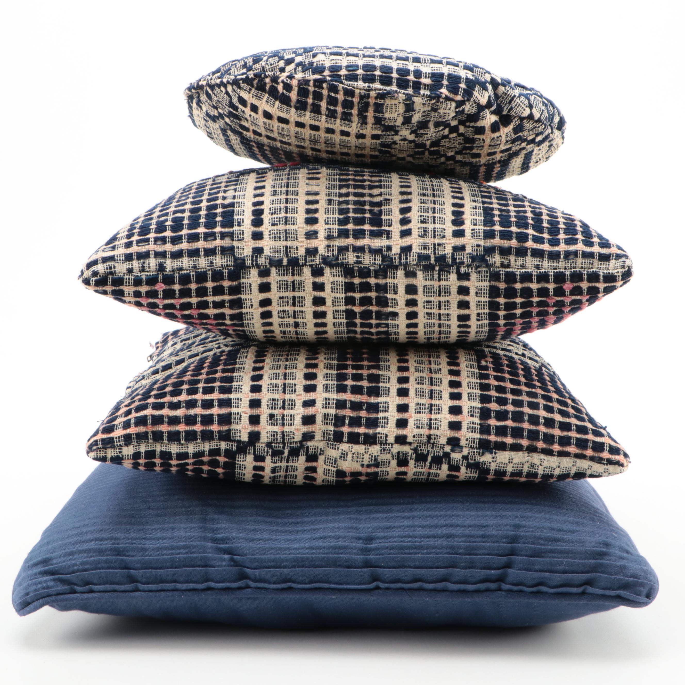 Sferra Basket Weave Cotton Throw Blanket with Needlepoint and More Pillows