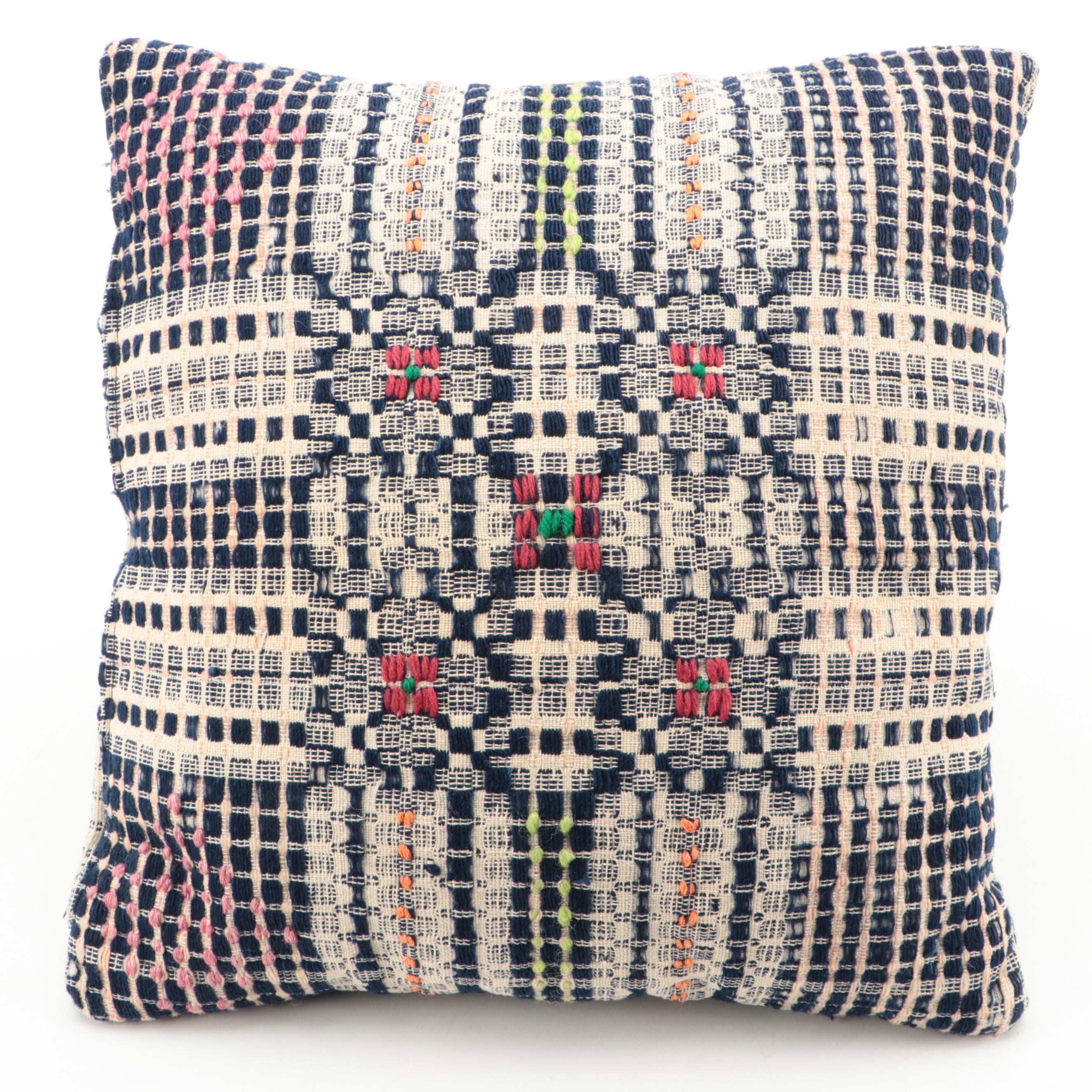 Sferra Basket Weave Cotton Throw Blanket with Needlepoint and More Pillows