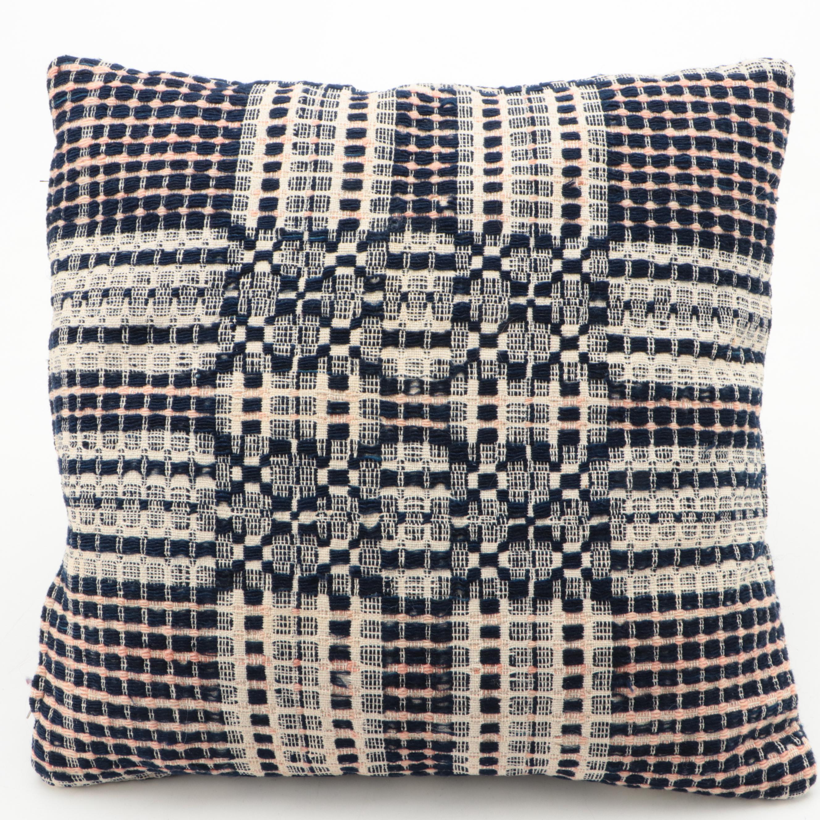 Sferra Basket Weave Cotton Throw Blanket with Needlepoint and More Pillows