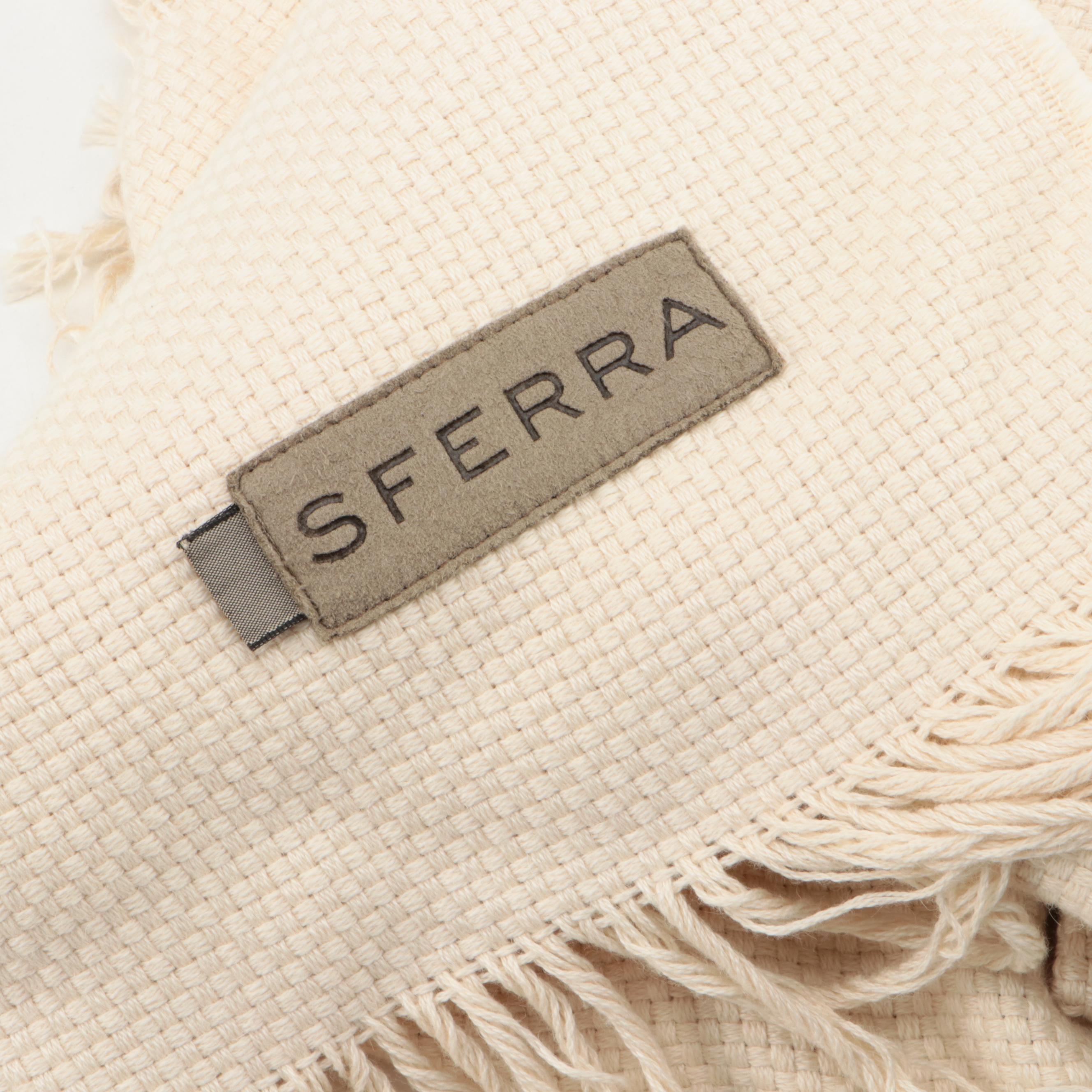 Sferra Basket Weave Cotton Throw Blanket with Needlepoint and More Pillows