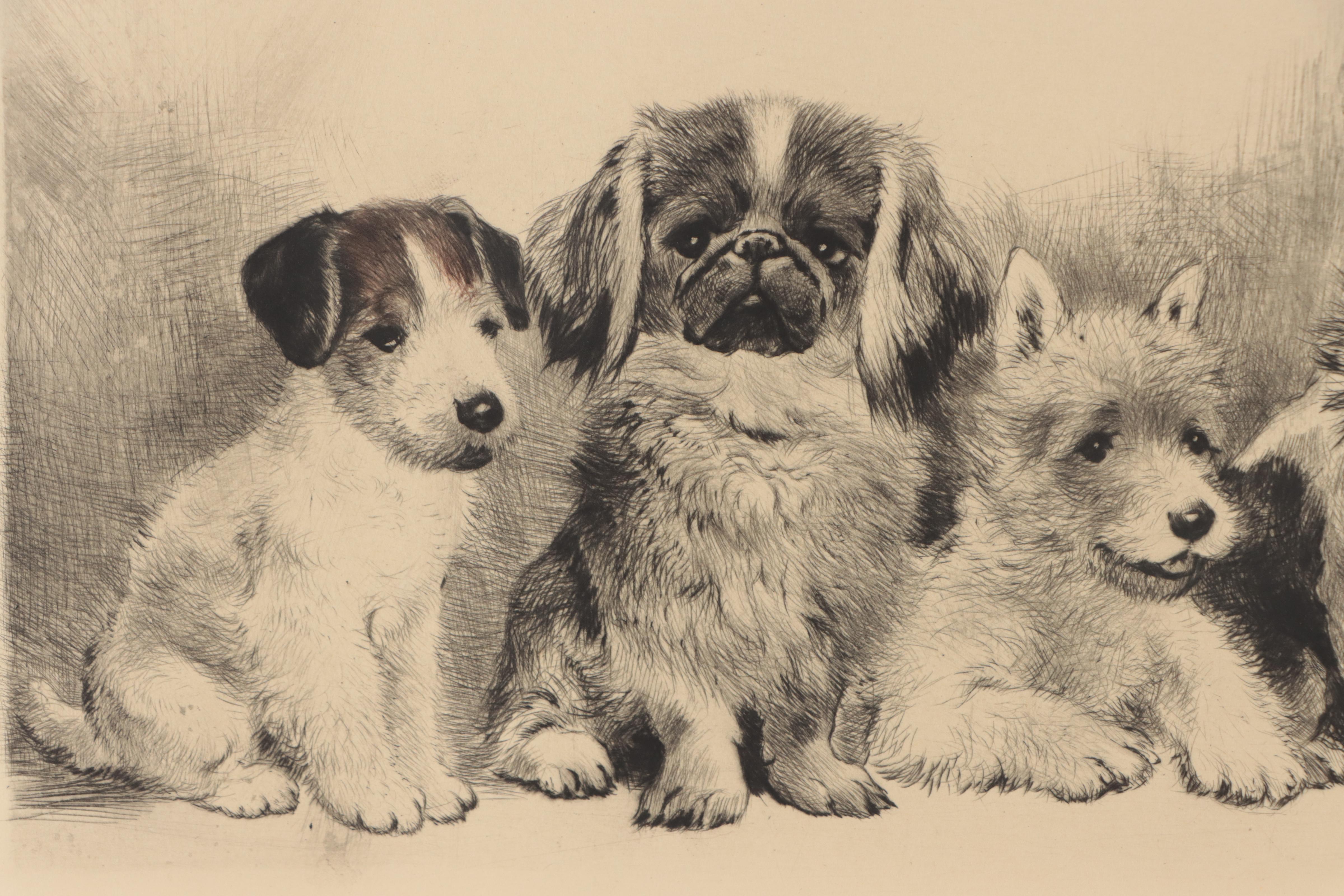 Engraving of Puppy Dogs, Mid to Late 20th Century