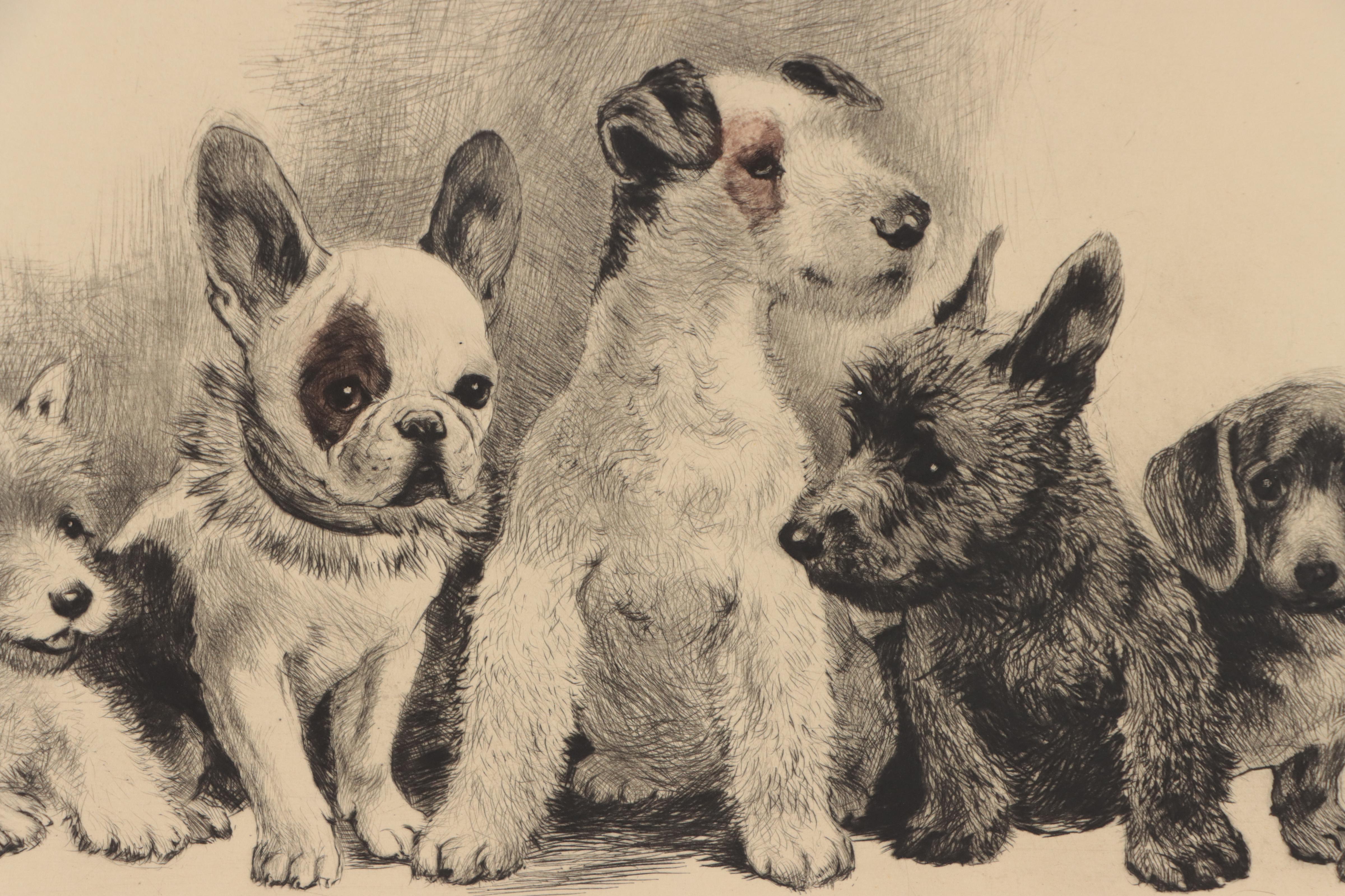 Engraving of Puppy Dogs, Mid to Late 20th Century