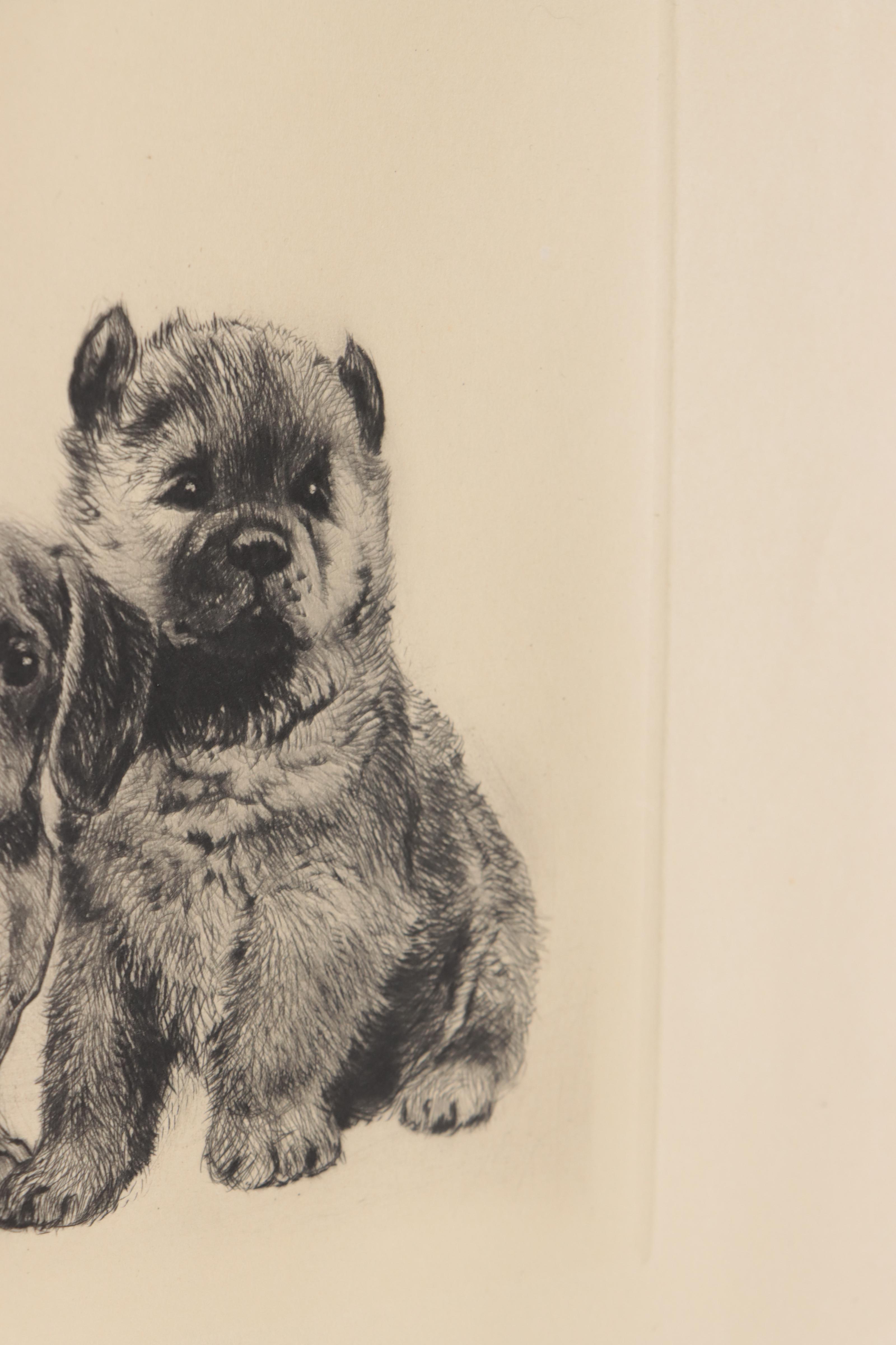 Engraving of Puppy Dogs, Mid to Late 20th Century