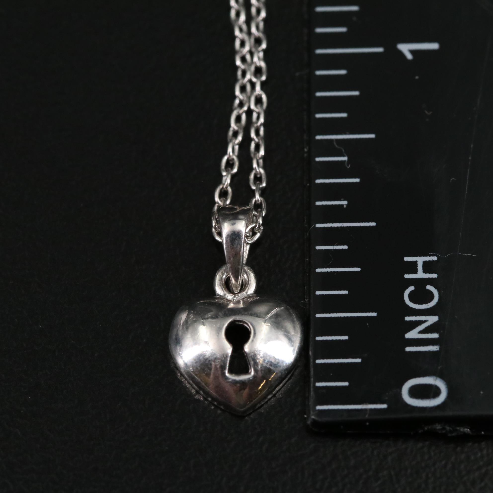 Sterling Heart with Keyhole Pendant Necklace