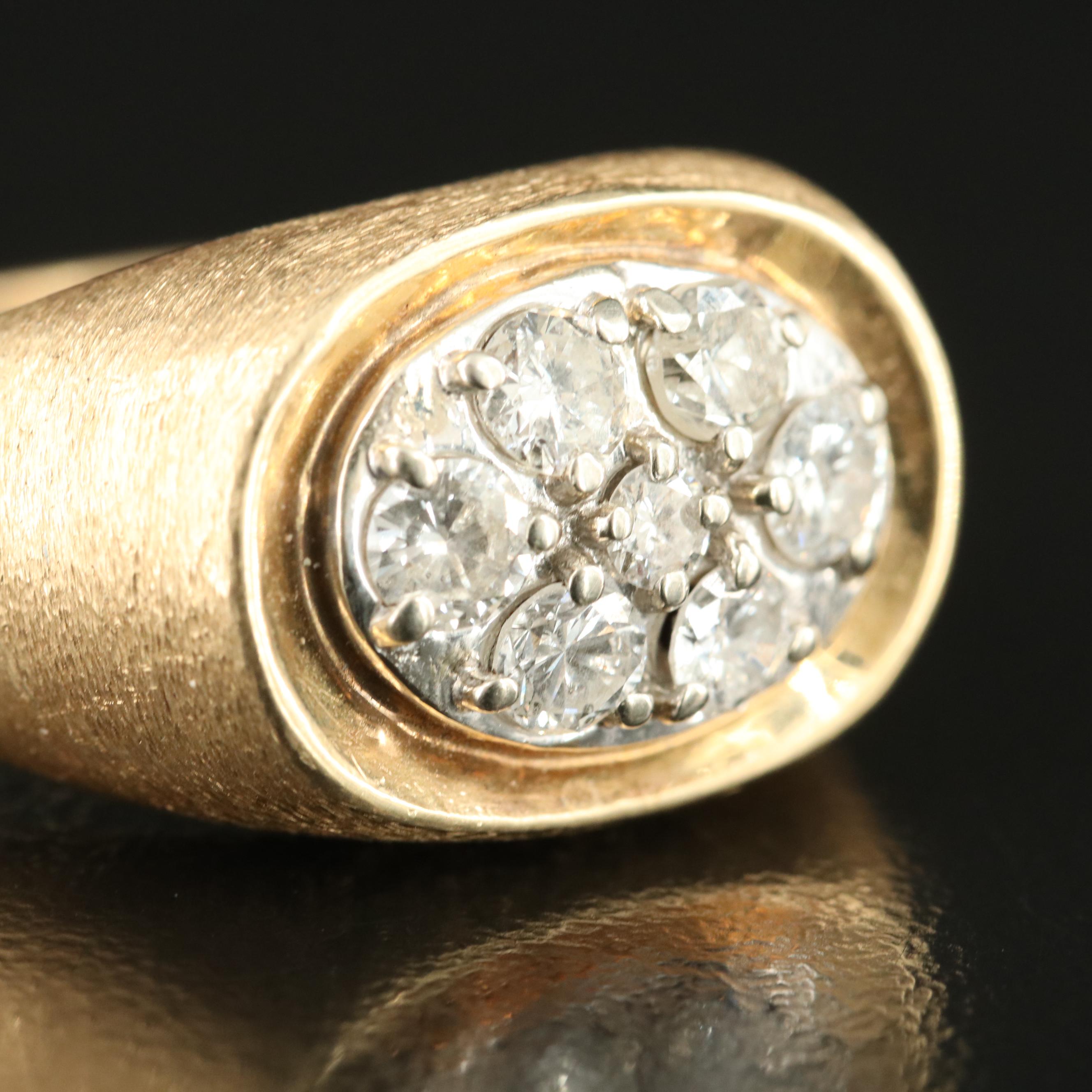 Vintage 14K 1.03 CTW Diamond Cluster Ring with Florentine Finish