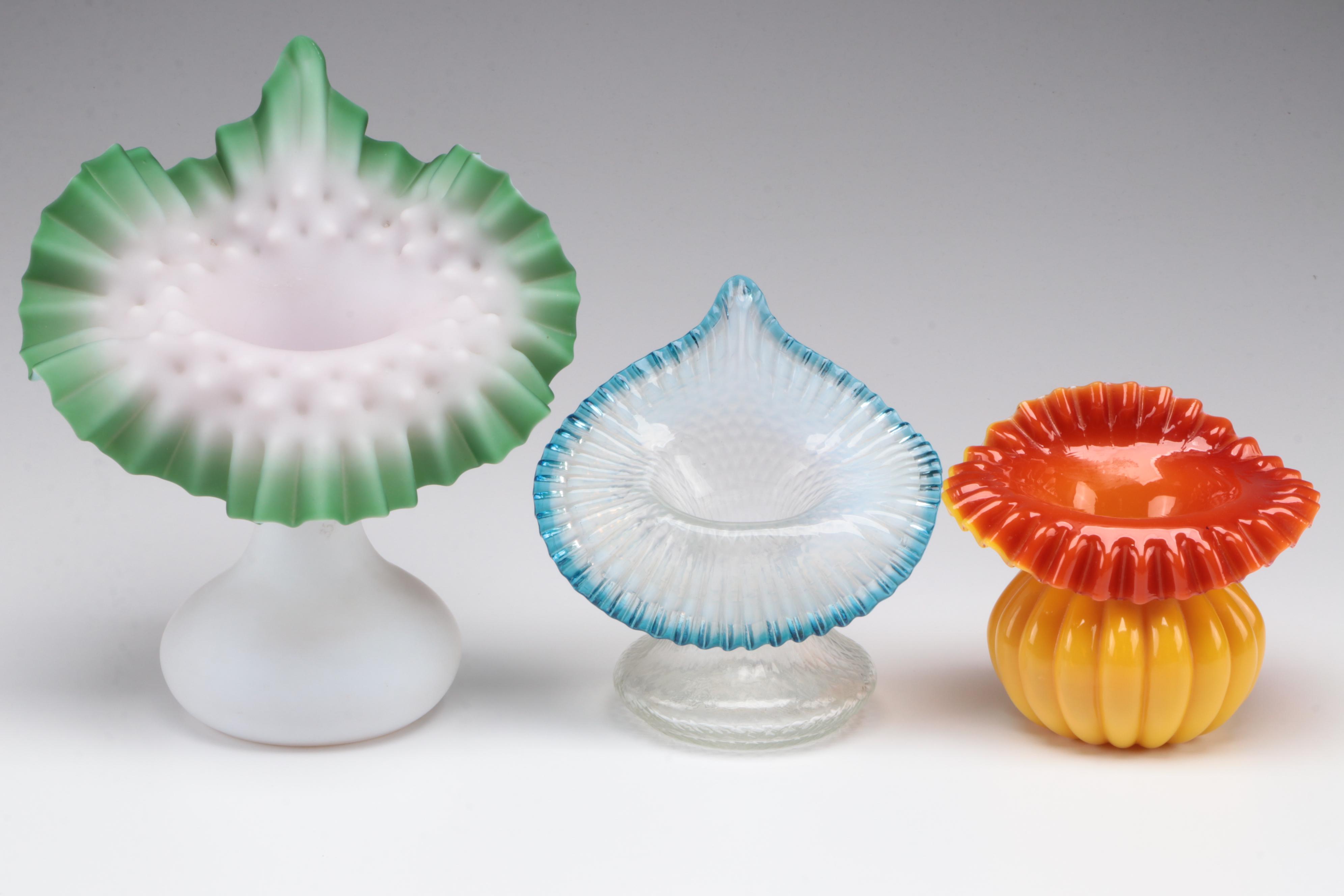 Hand-Blown Glass Jack-In-The Pulpit and Ruffled Edge Vases