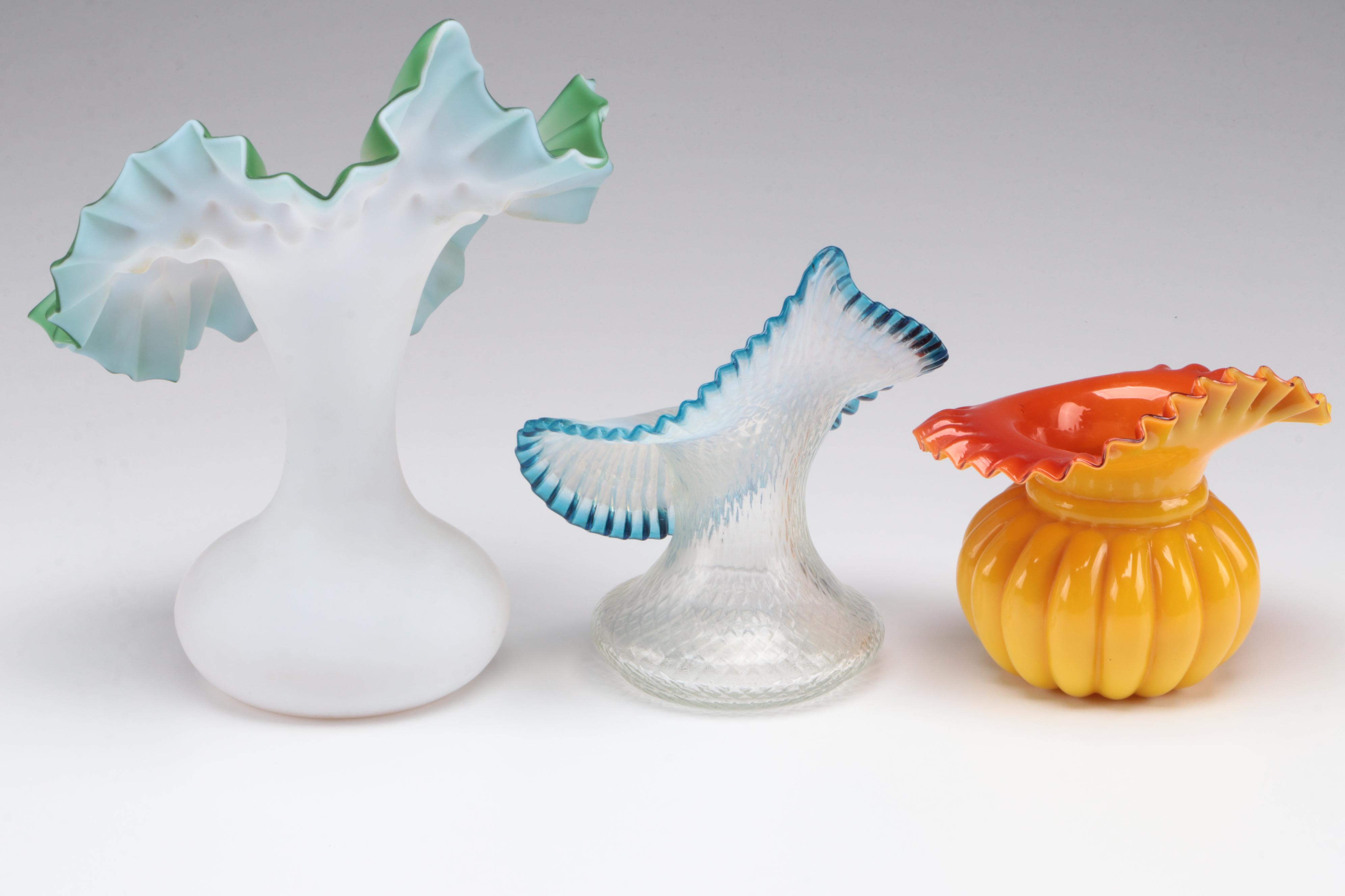 Hand-Blown Glass Jack-In-The Pulpit and Ruffled Edge Vases