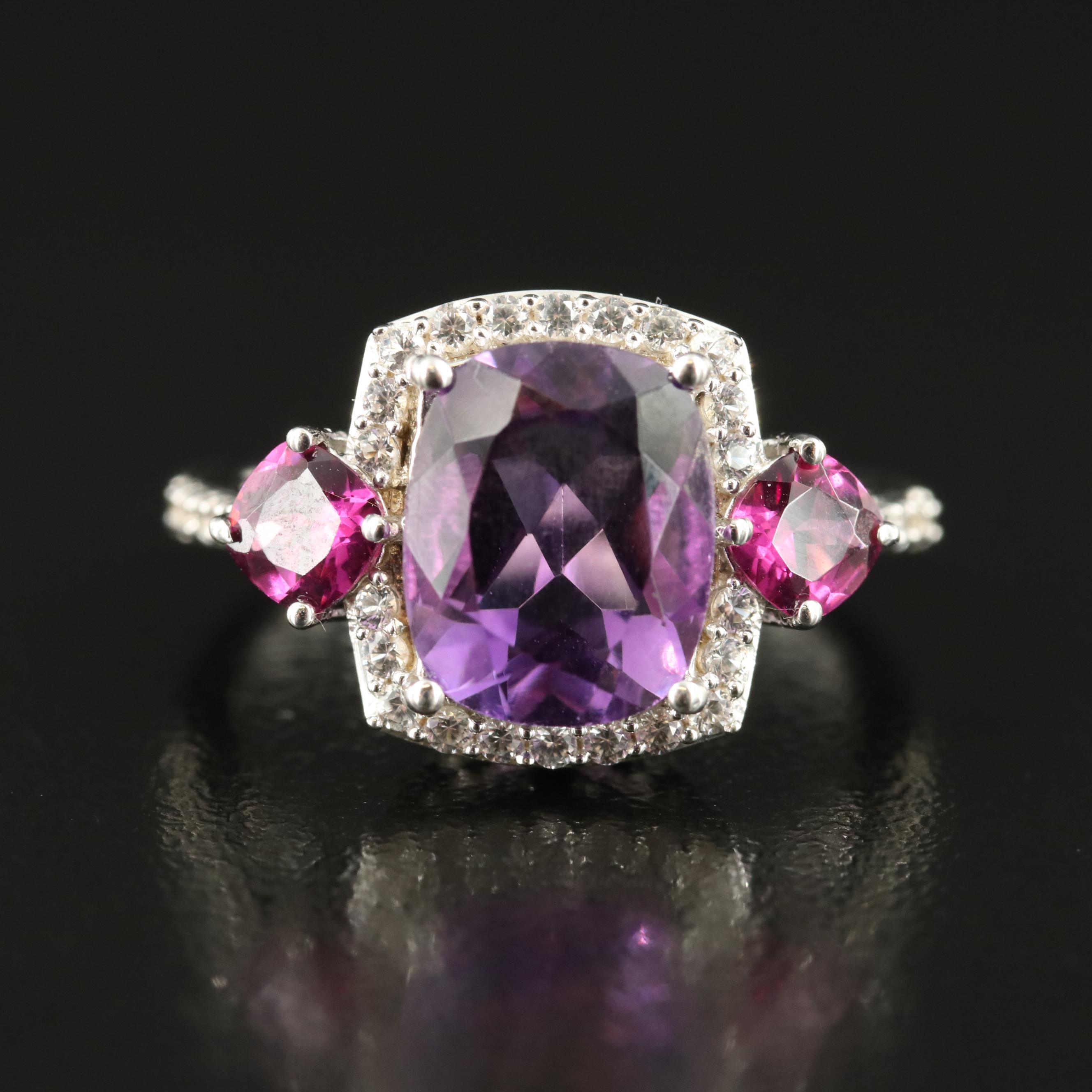 Sterling Amethyst, Rhodolite Garnet and Sapphire Ring