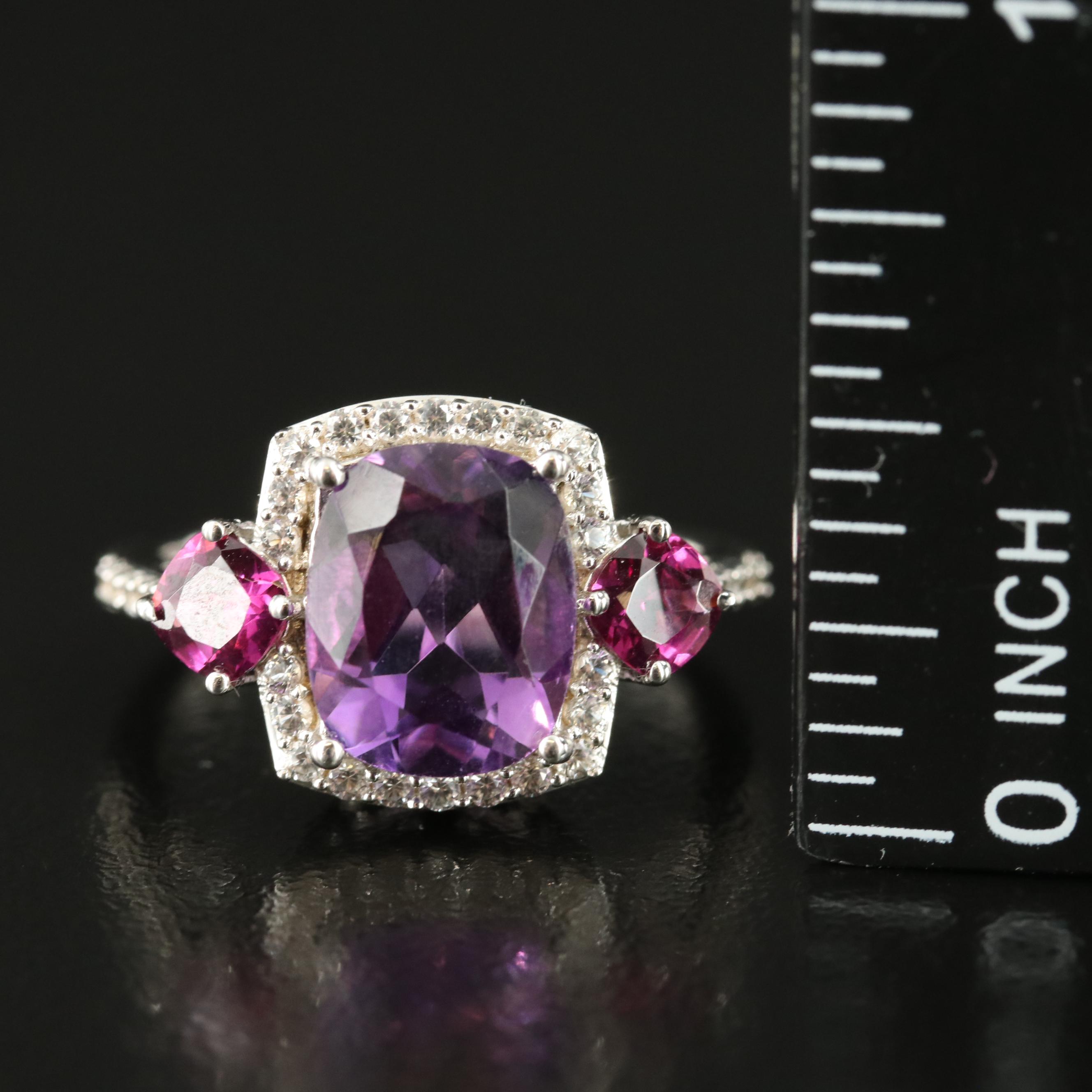 Sterling Amethyst, Rhodolite Garnet and Sapphire Ring