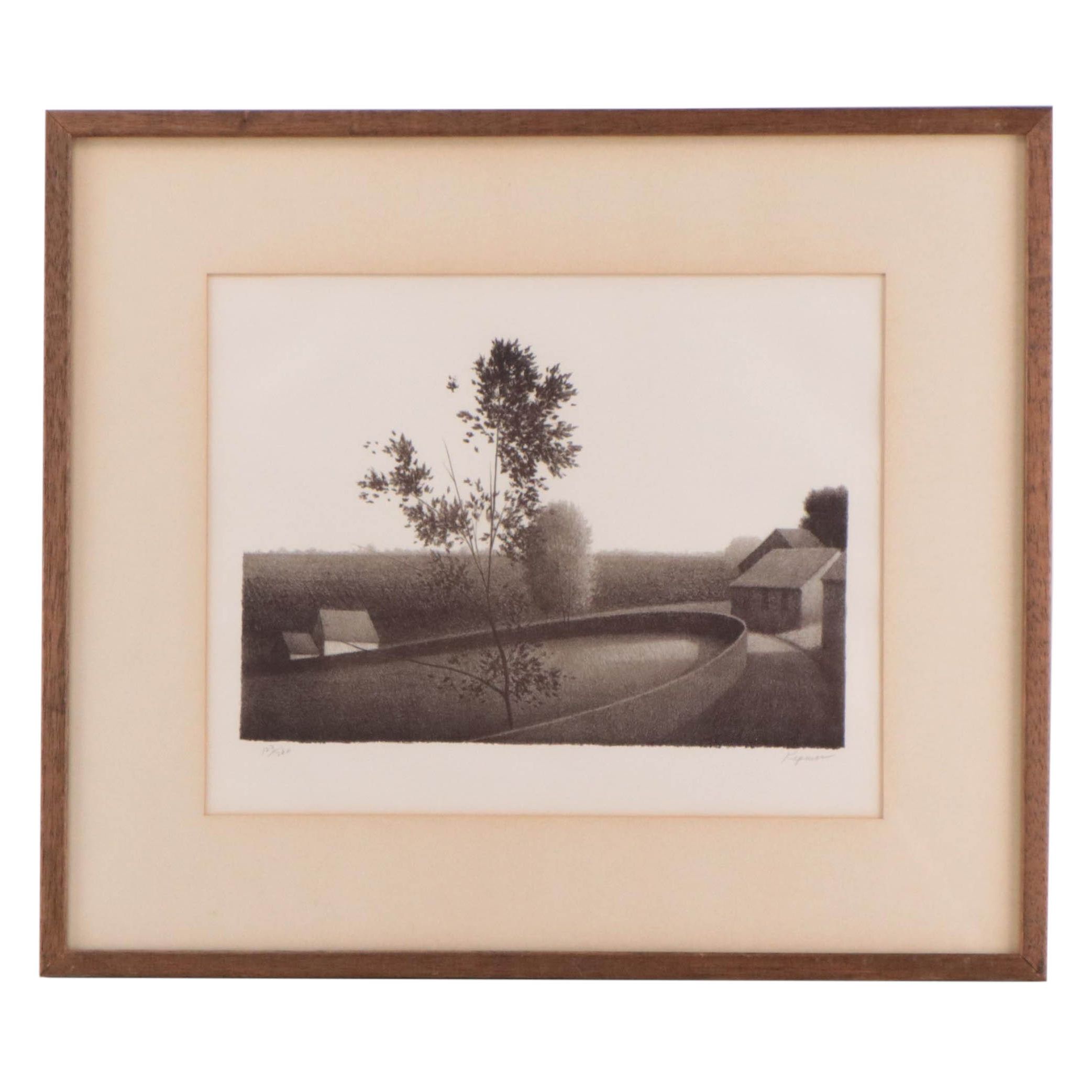 Robert Kipniss Lithograph "Circular Fence"