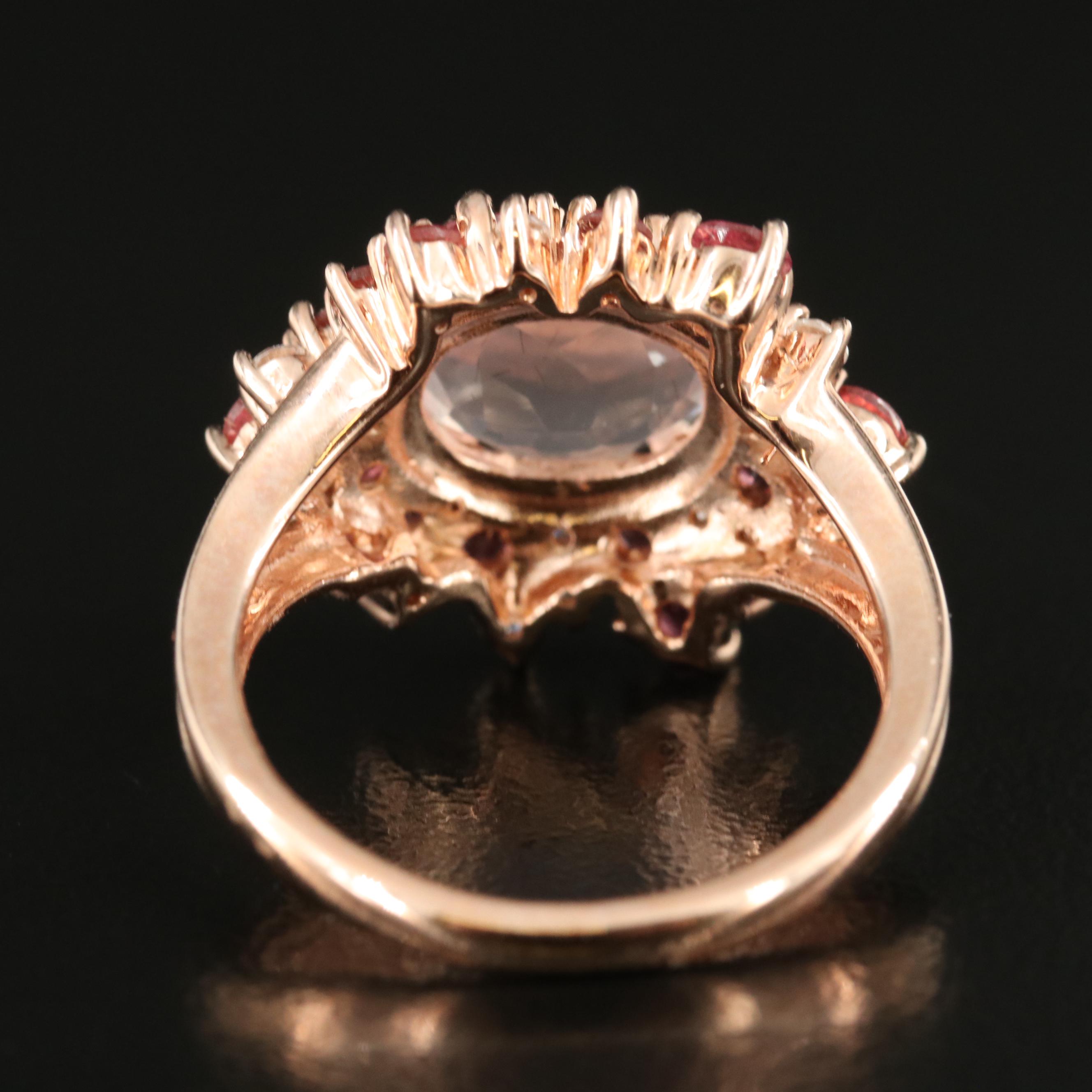 Sterling Rose Quartz, Zircon and Tourmaline Ring
